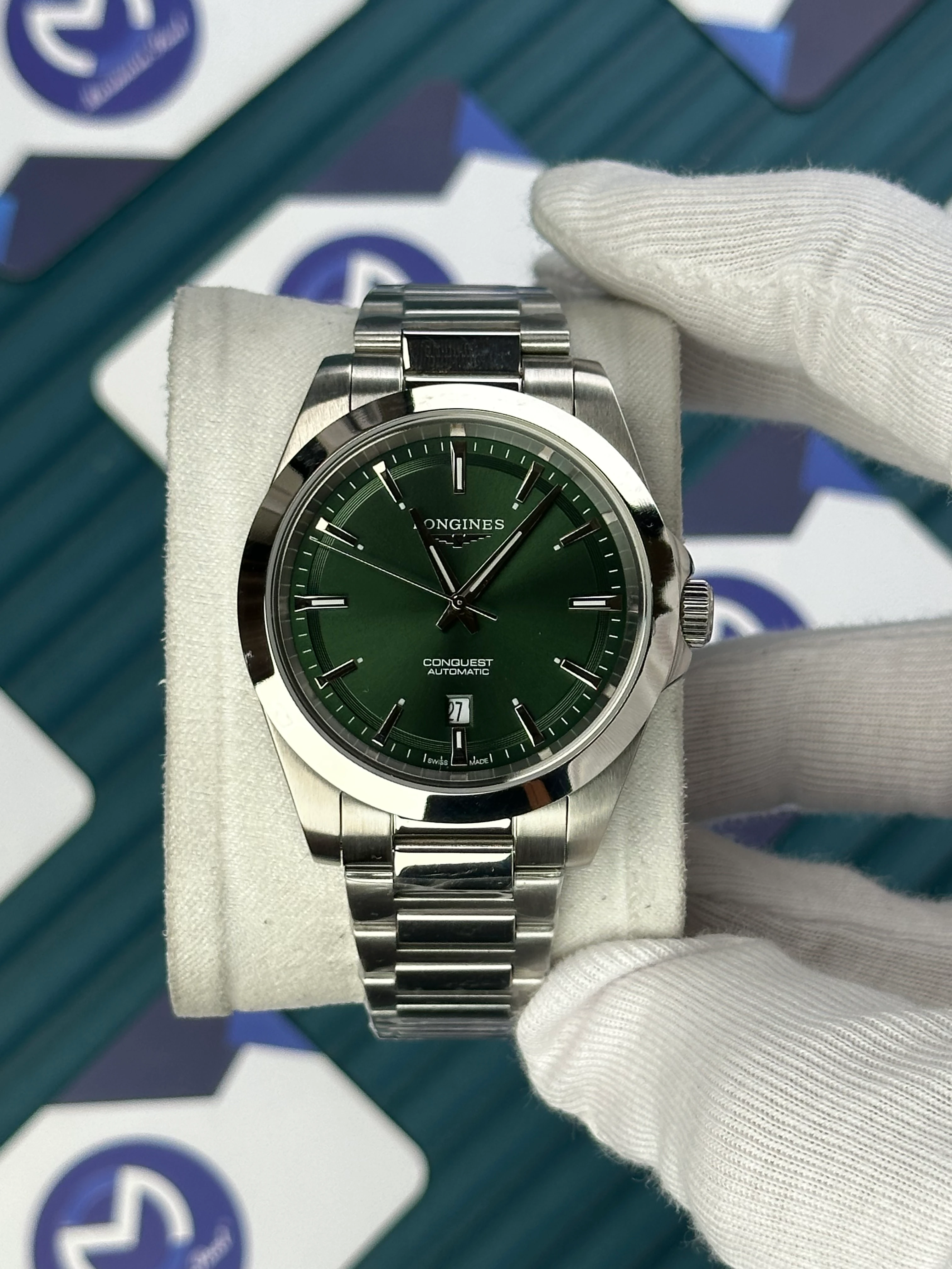 LONGINES CONQUEST AUTOMATIC GREEN DIAL SILVER 