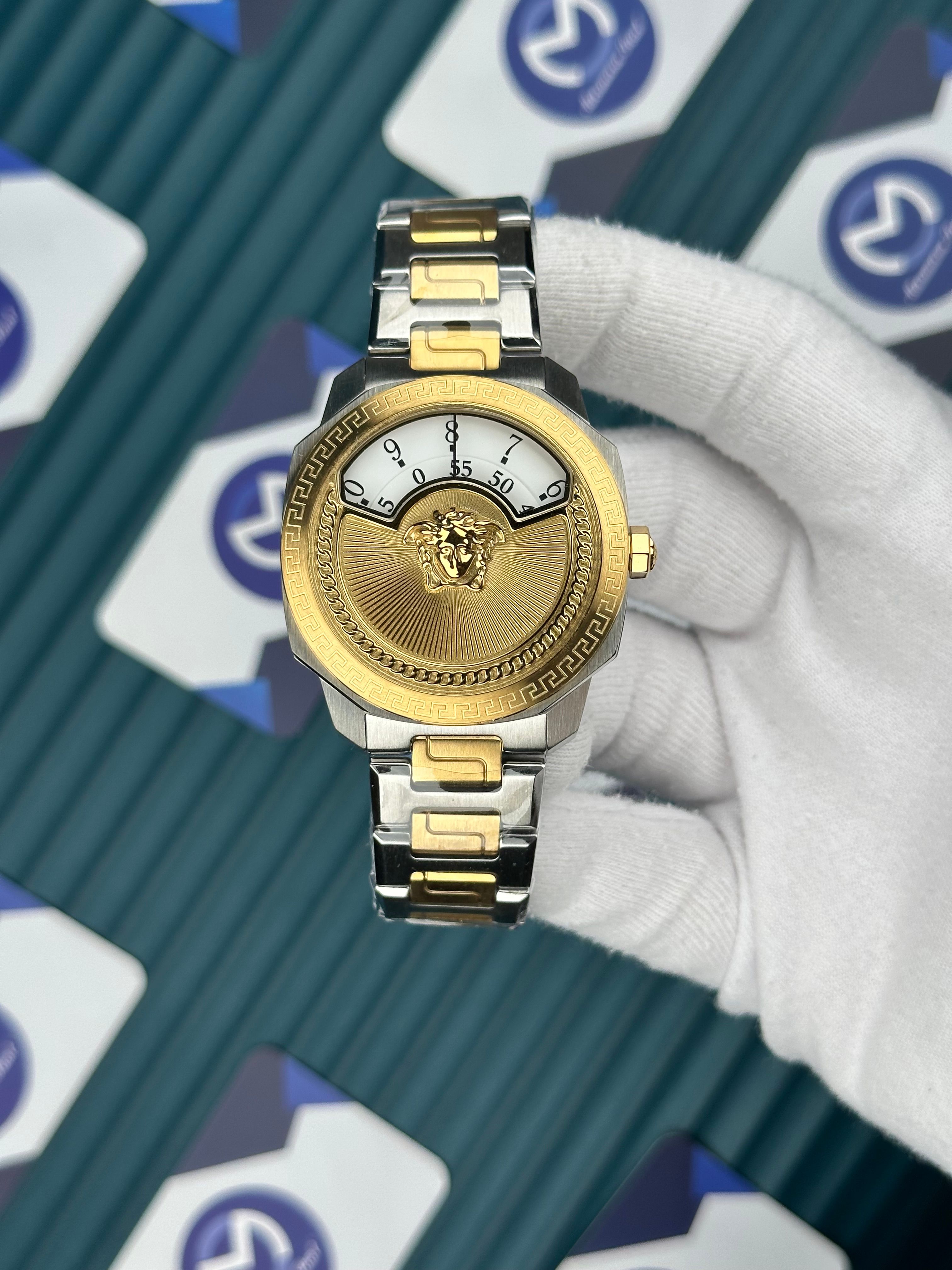 Versace Gold-Silver Yeni Nesil 3D Logolu Beyaz Kadran