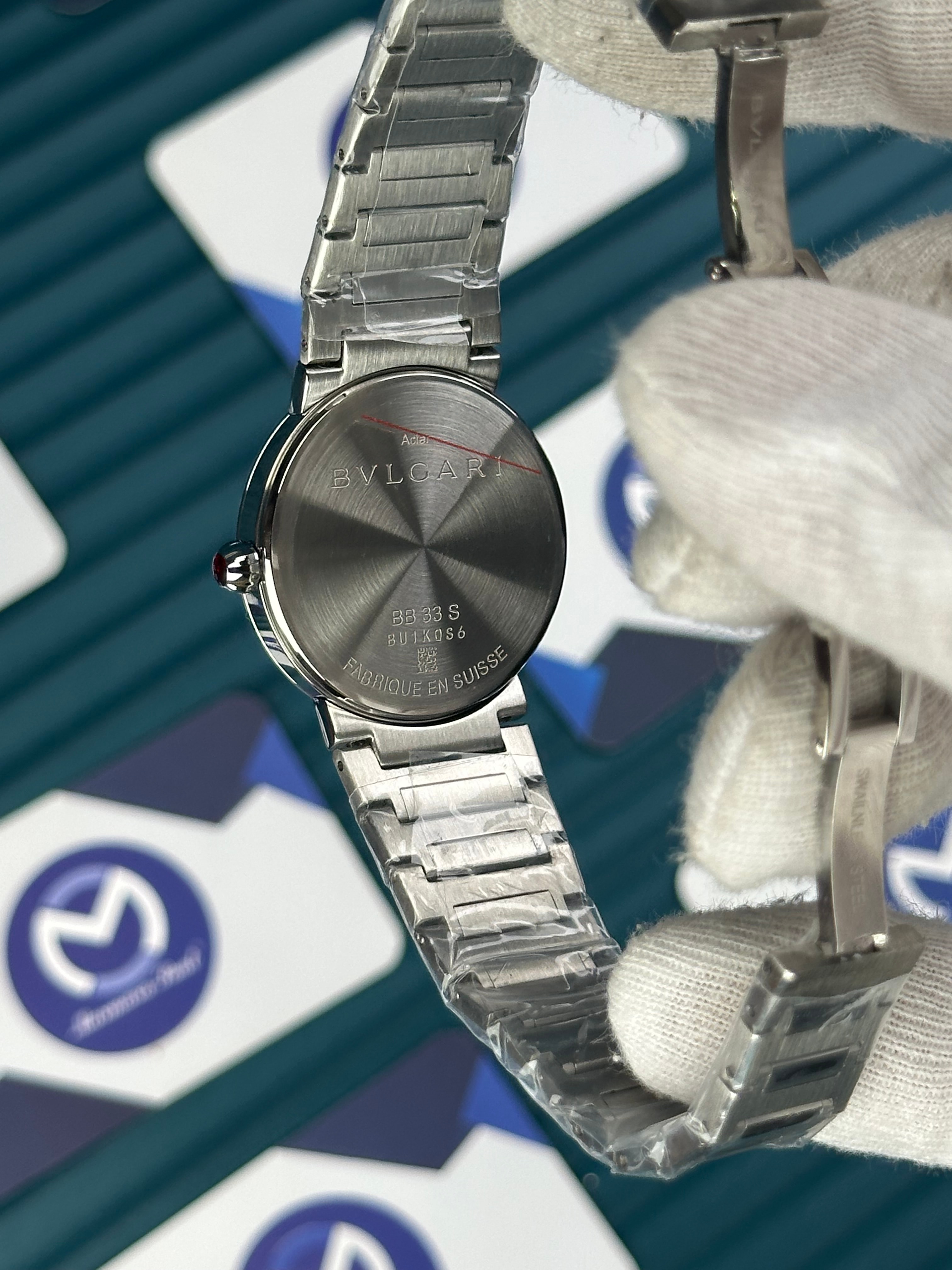 BVLGARI BLACK DIAL SILVER BEZEL DIAMOND INDEX SILVER CORD