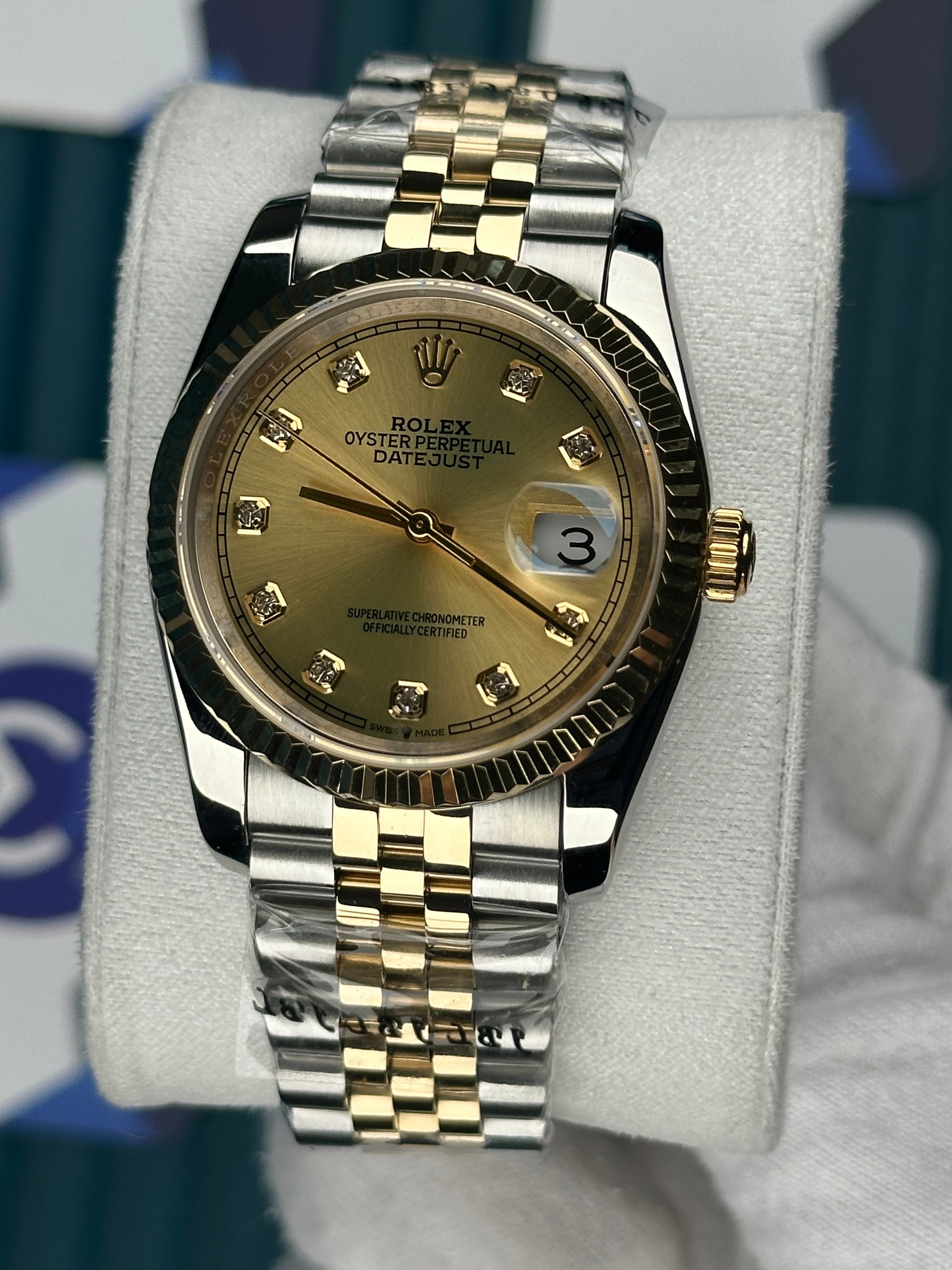ROLEX 36 GOLD KADRAN PIRLANTA INDEX GOLD-SILVER JUBILEE