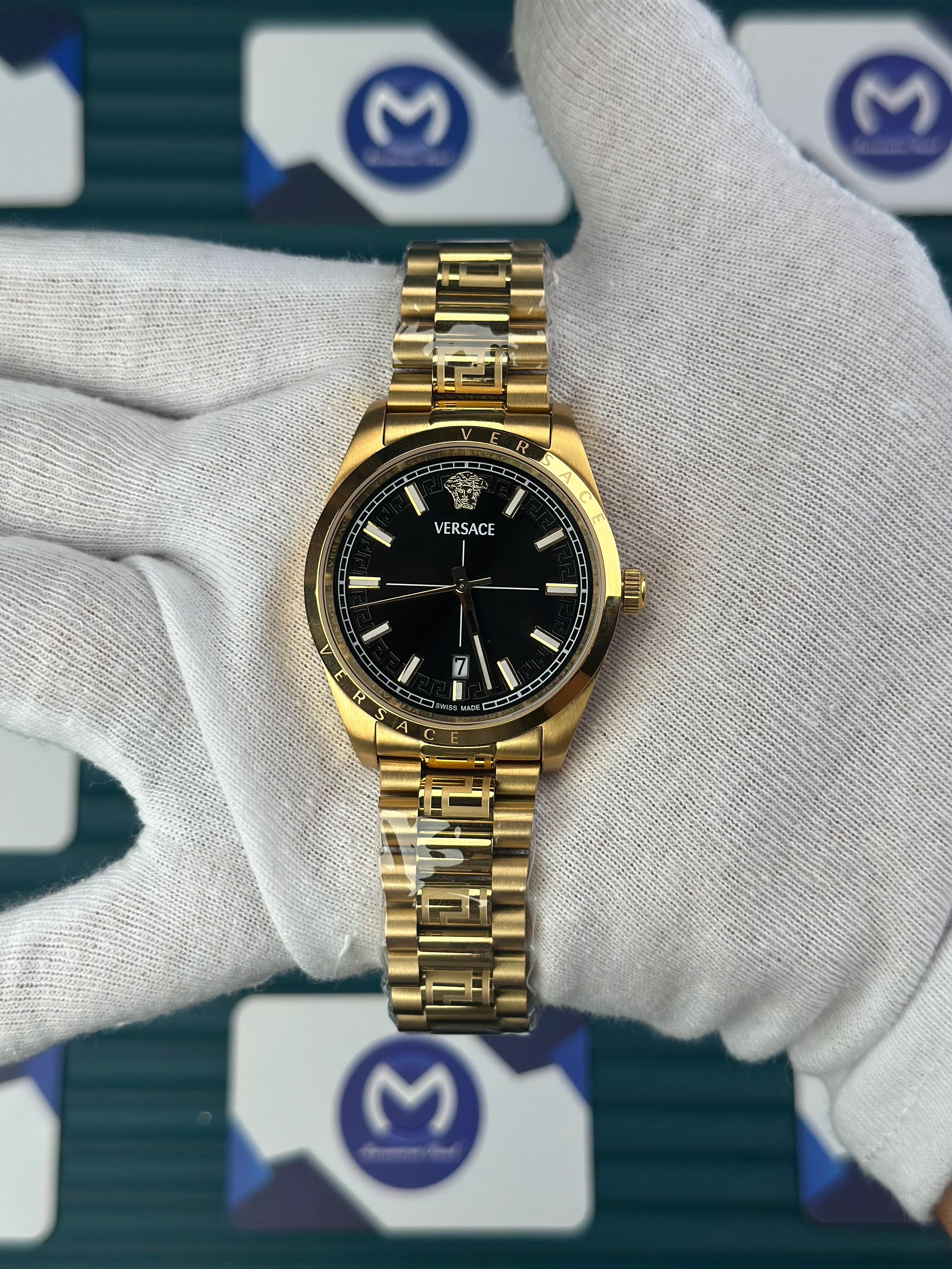 VERSACE NEW BLACK DIAL GOLD PRESIDENT