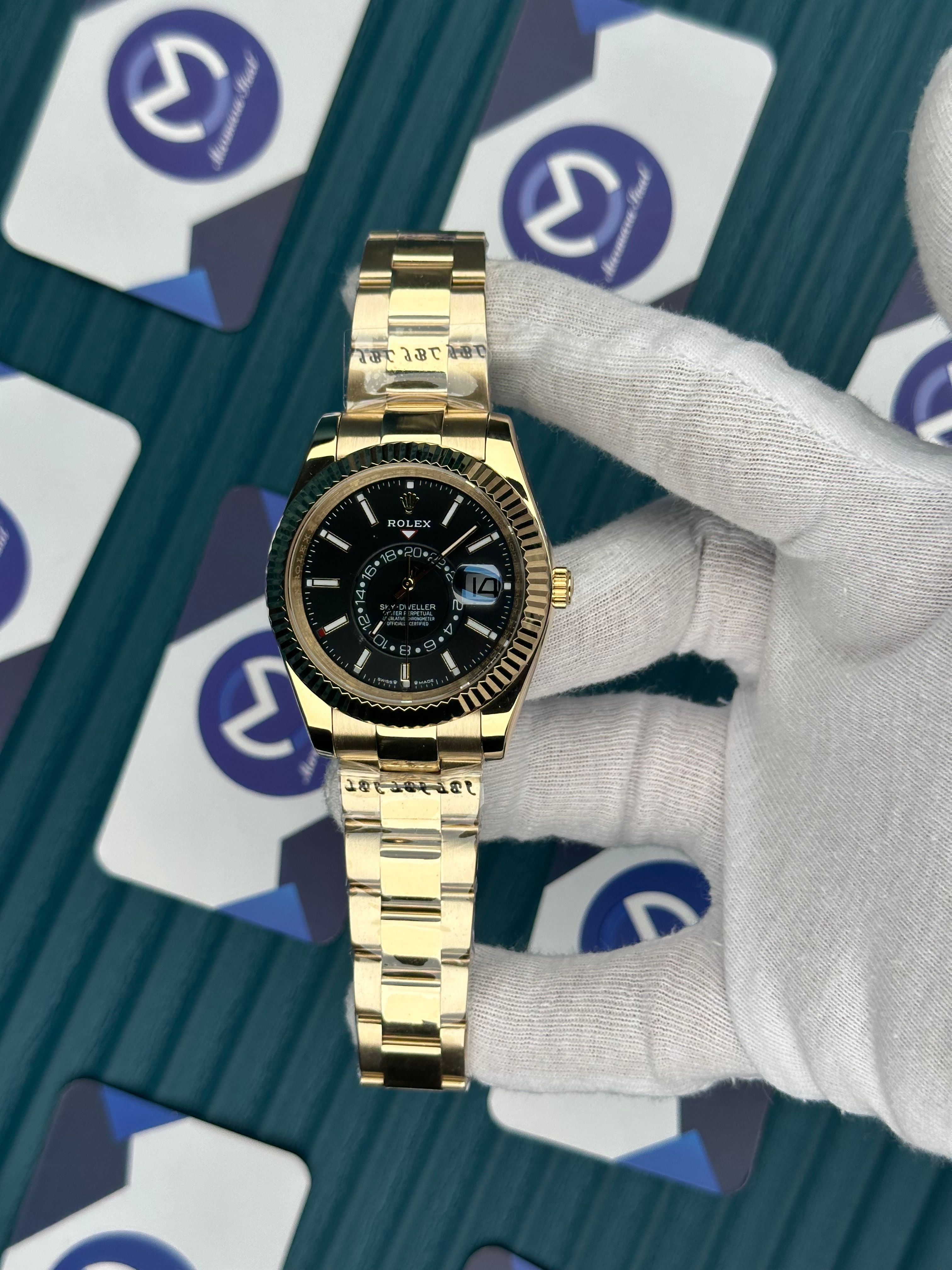 ROLEX SKY-DWELLER BLACK DIAL GOLD OYSTER