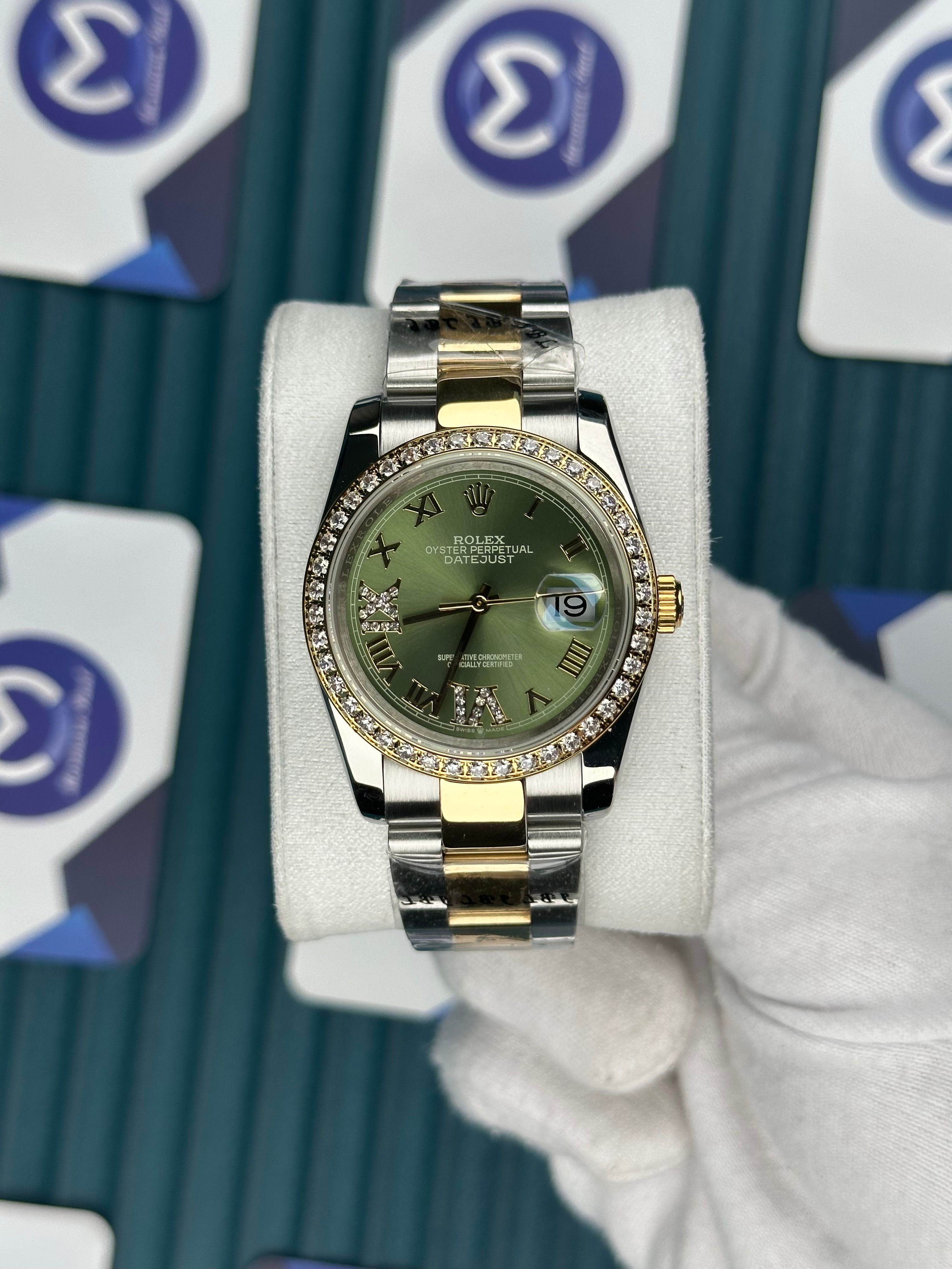 ROLEX 36 YEŞİL ROMA KADRAN PIRLANTA BEZEL GOLD-SILVER OYSTER