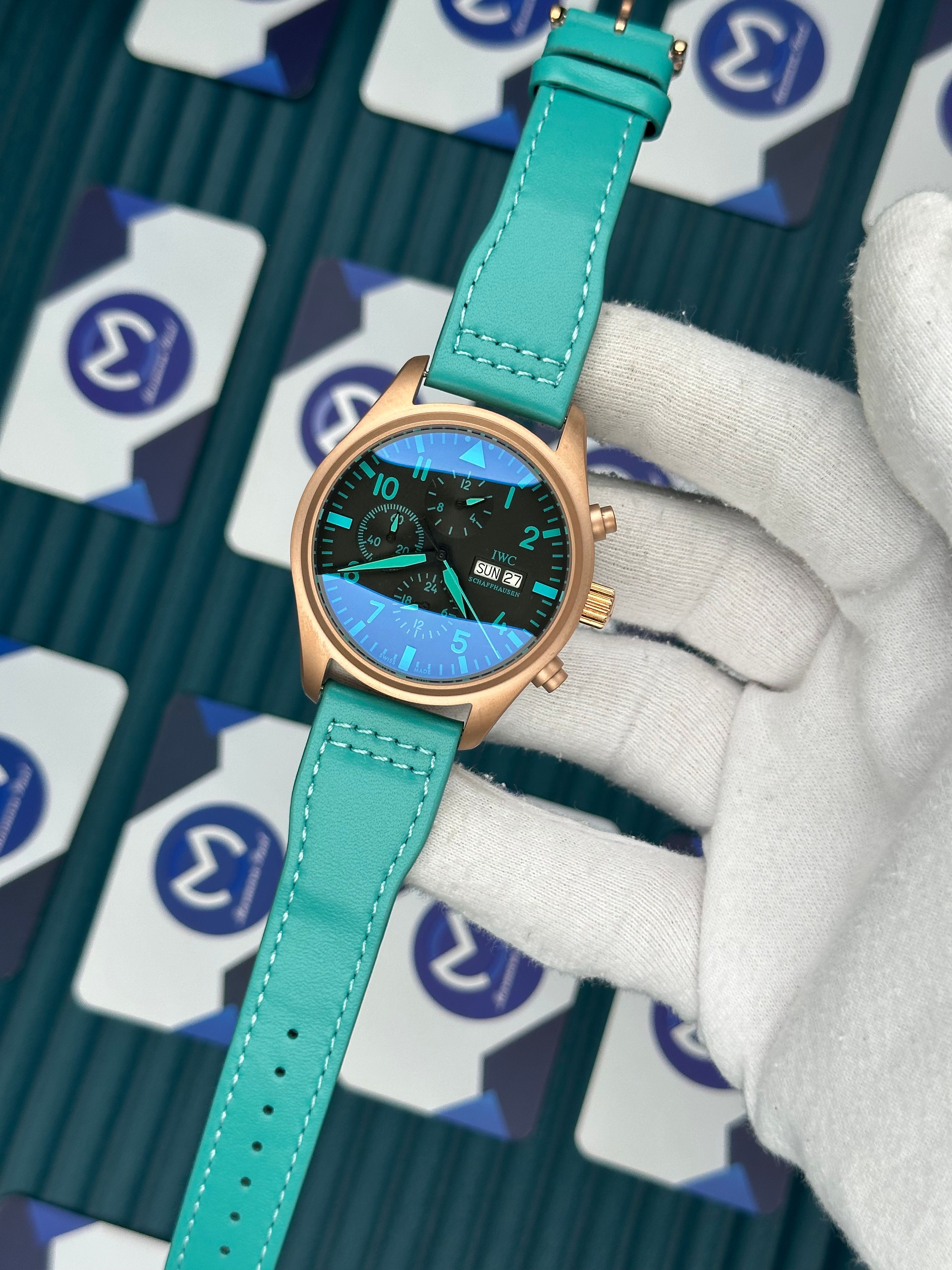 IWC Chronograph Rose Case Turquoise Cord  Automatic