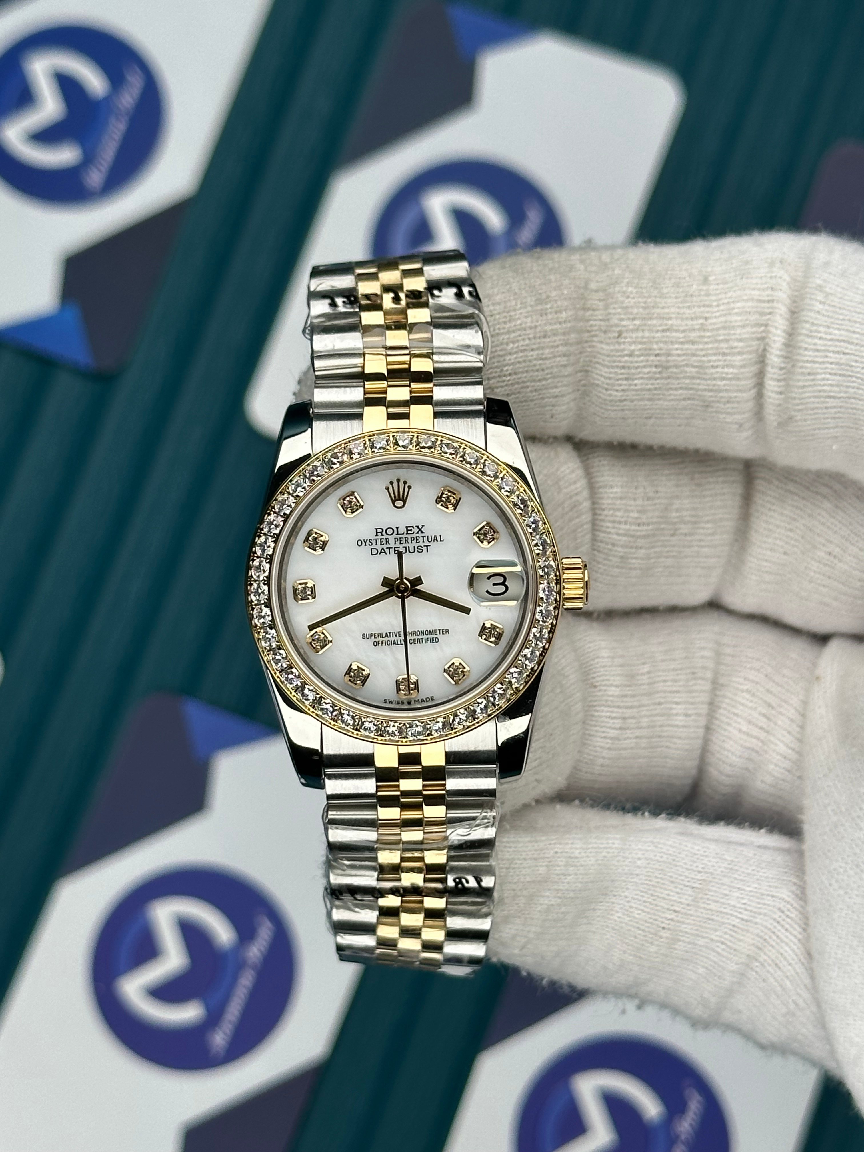 ROLEX 31 SEDEFLİ BEYAZ KADRAN PIRLANTA BEZEL INDEX GOLD-SILVER JUBILEE