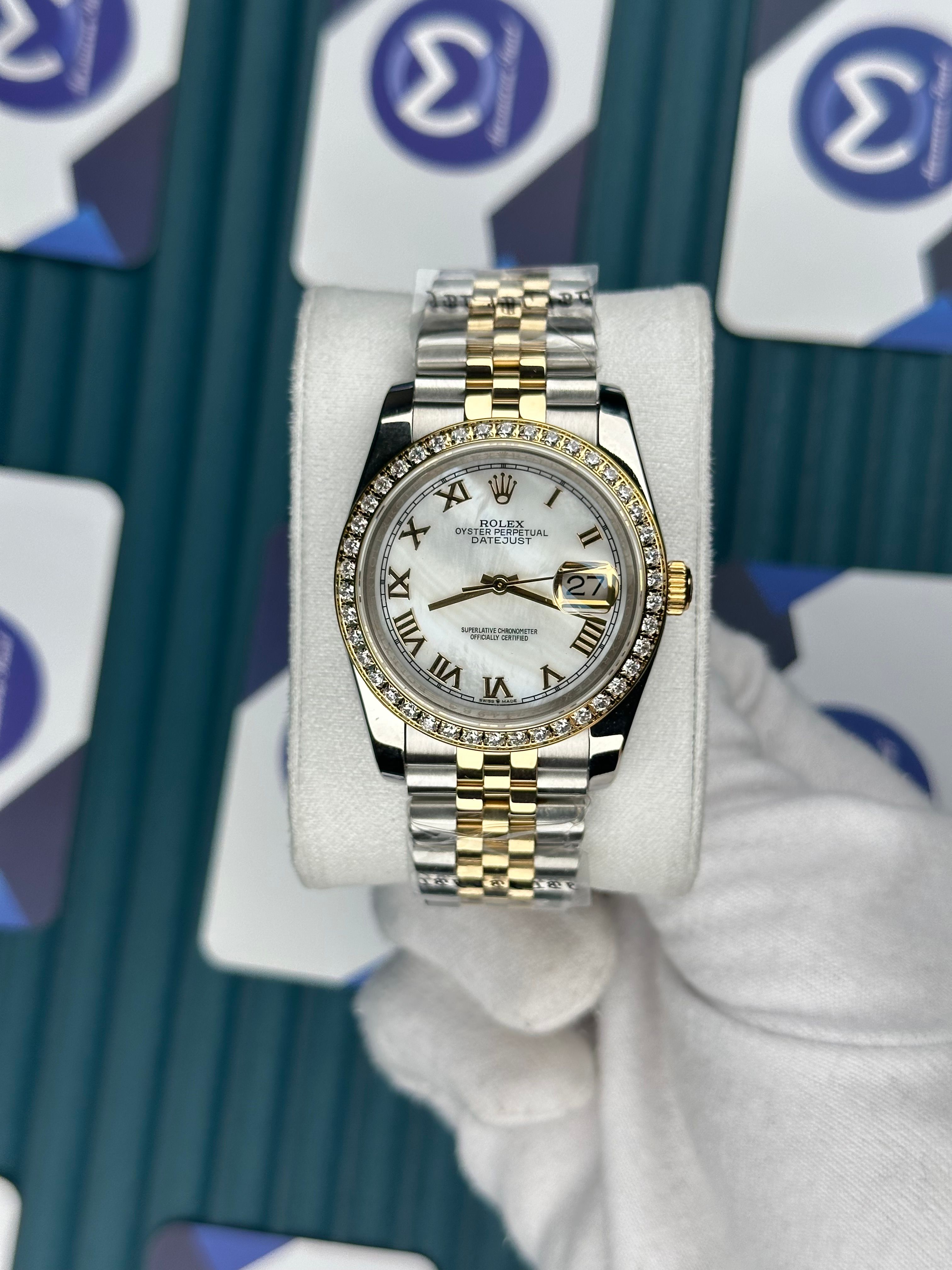 ROLEX 36 SEDEF BEYAZ KADRAN PIRLANTA BEZEL GOLD-SILVER JUBILEE