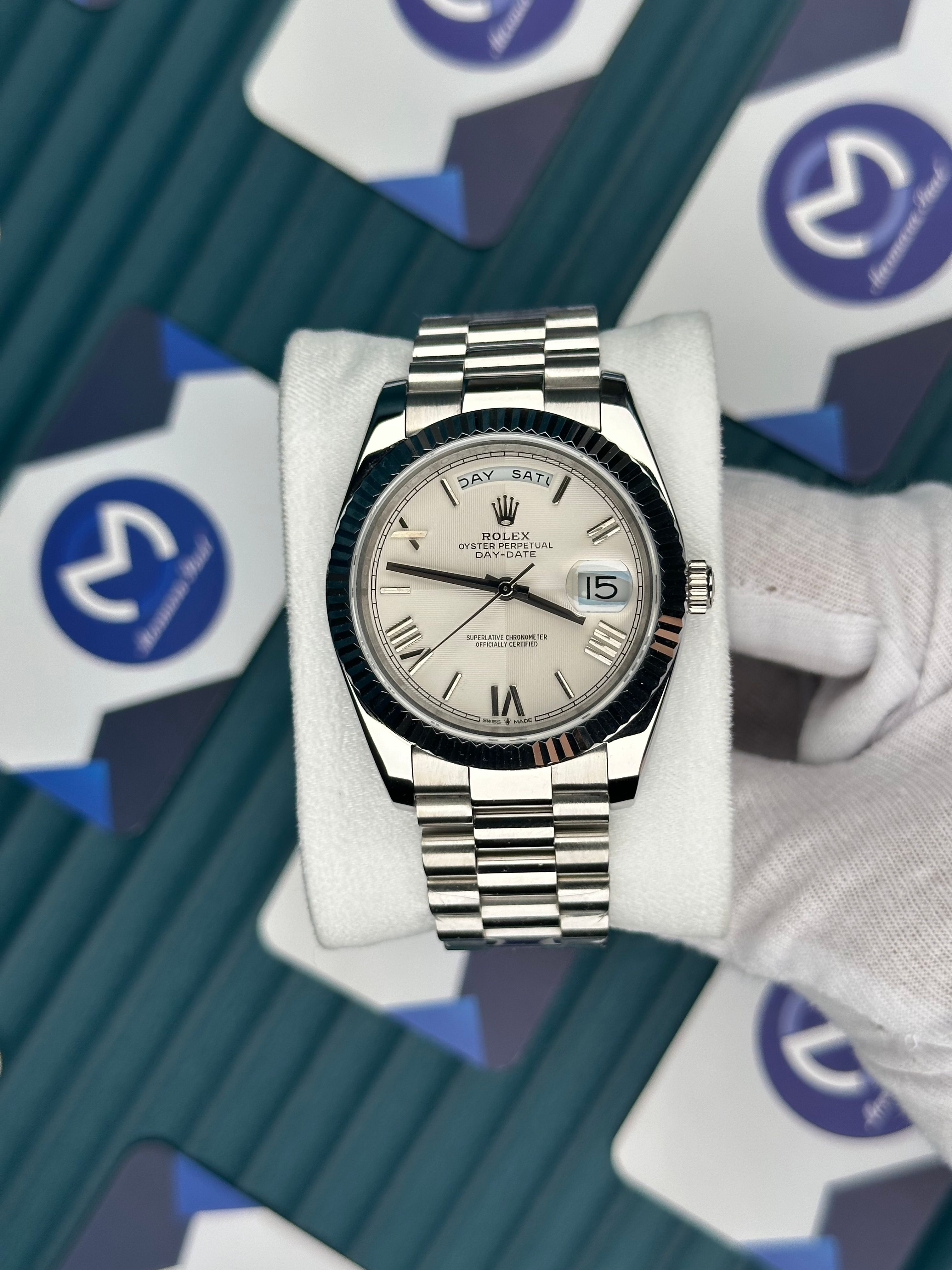 ROLEX DAY-DATE OFF WHITE DIAL ROMA INDEX SILVER PRESIDENT