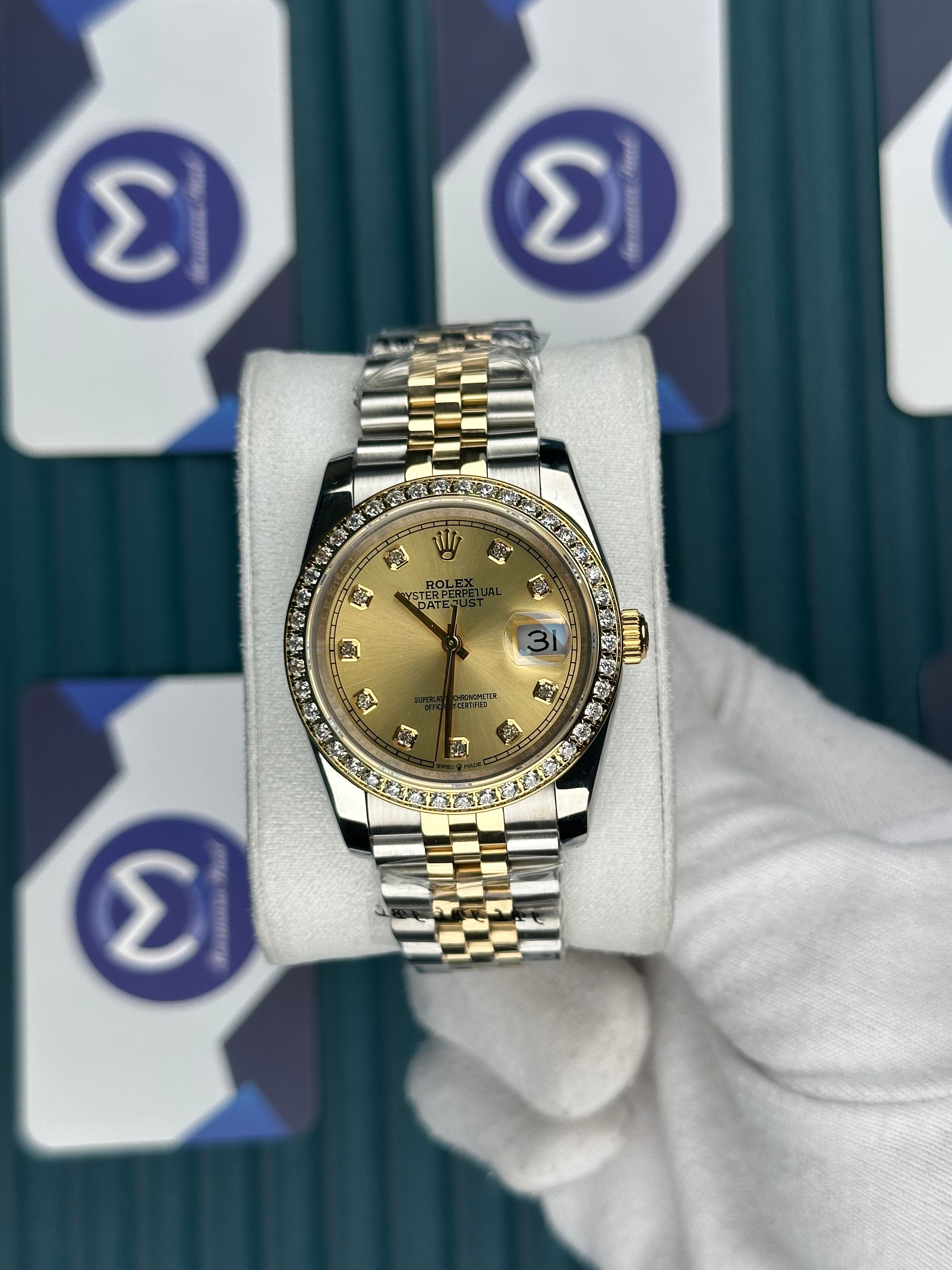 ROLEX 36 GOLD KADRAN PIRLANTA BEZEL INDEX GOLD-SILVER JUBILEE
