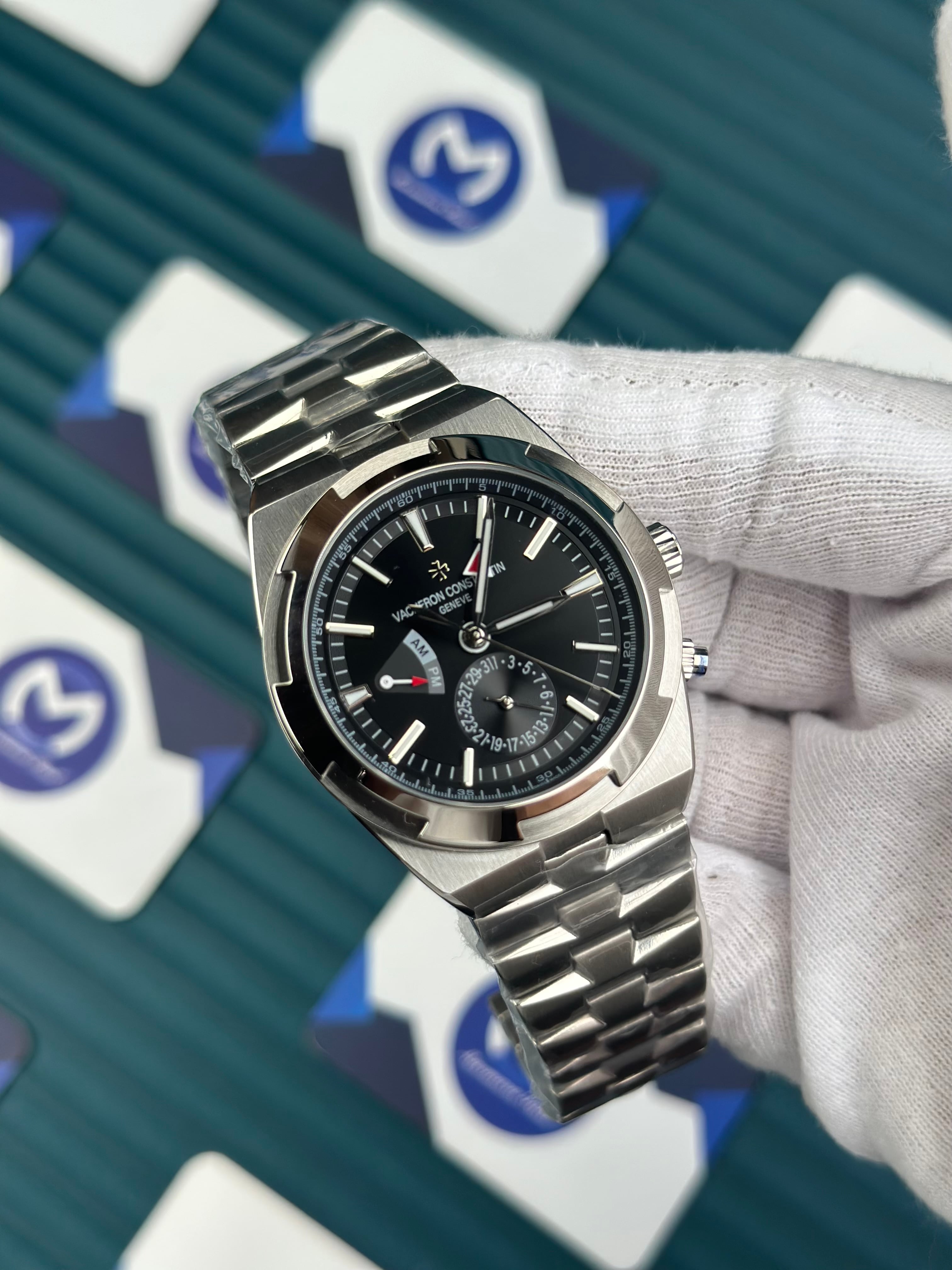 VACHERON CONSTANTIN BLACK OVERSEAS DUAL TIME SILVER
