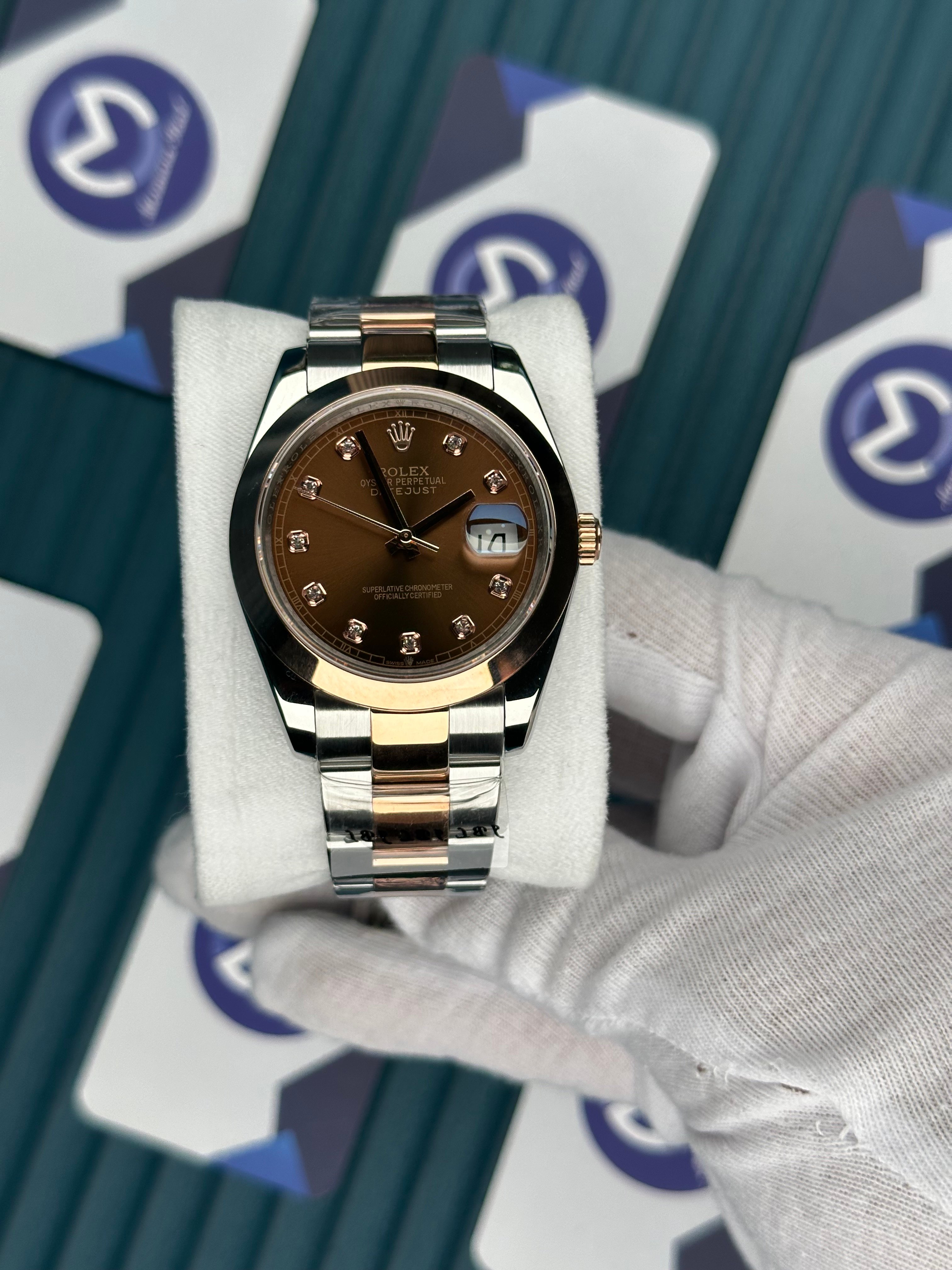 ROLEX DATEJUST CHOCOLATE DIAMOND INDEX OVAL BEZEL ROSE-SILVER