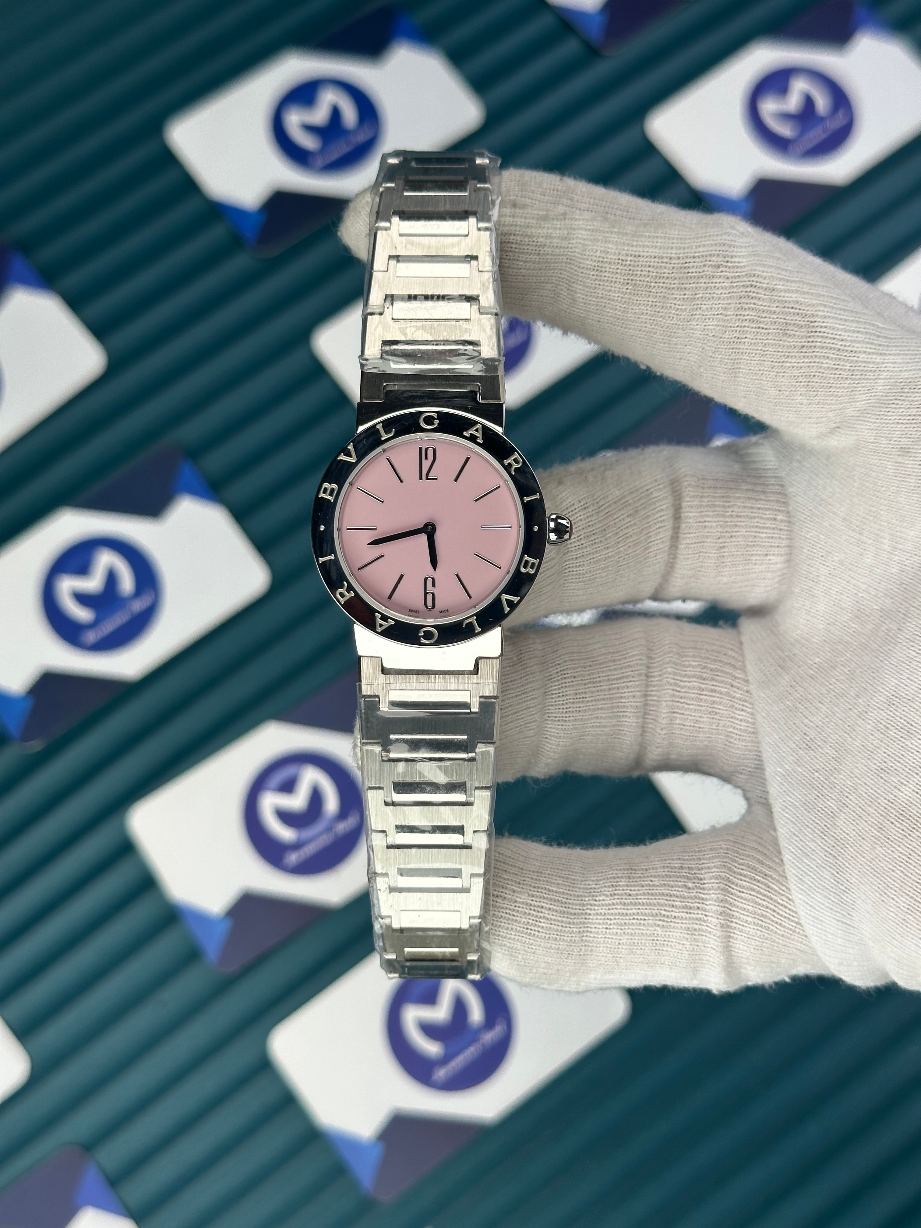 BVLGARI PINK DIAL SILVER BEZEL SILVER INDEX SILVER CORD
