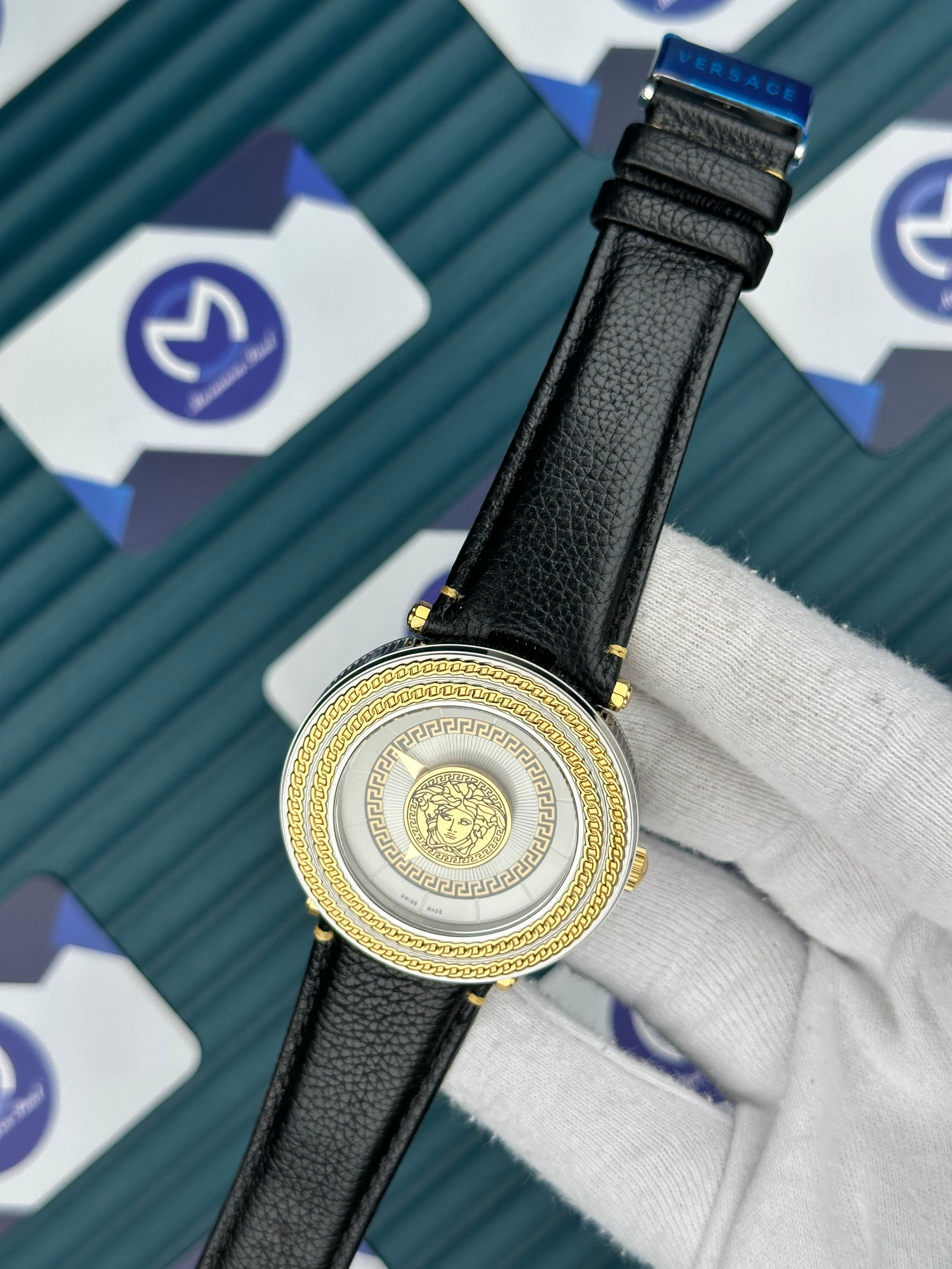 Versace Deri Kordon Gold Bezel Beyaz Kadran Yeni