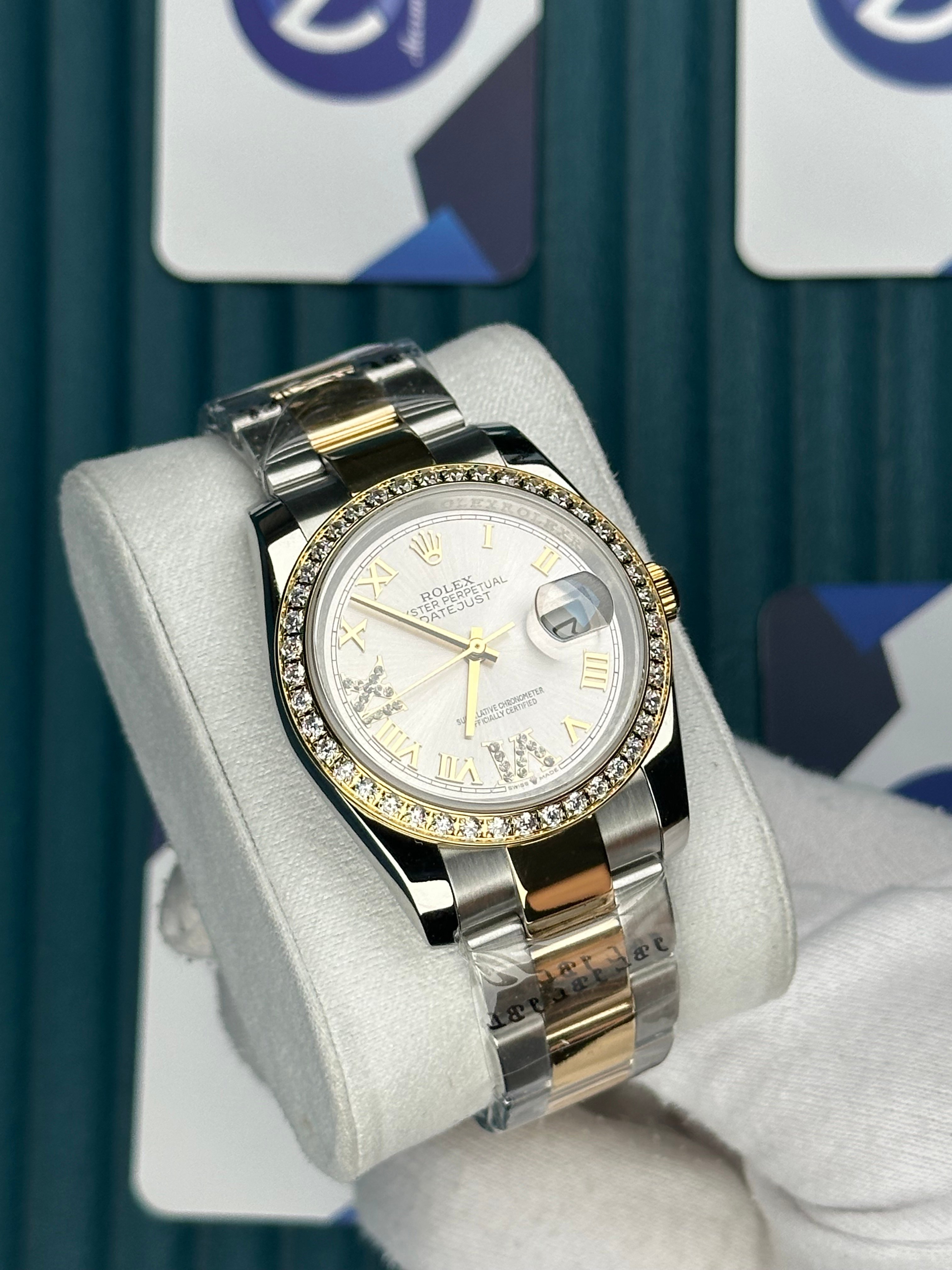 ROLEX 36 BEYAZ KADRAN ROMA PIRLANTA BEZEL GOLD-SILVER OYSTER