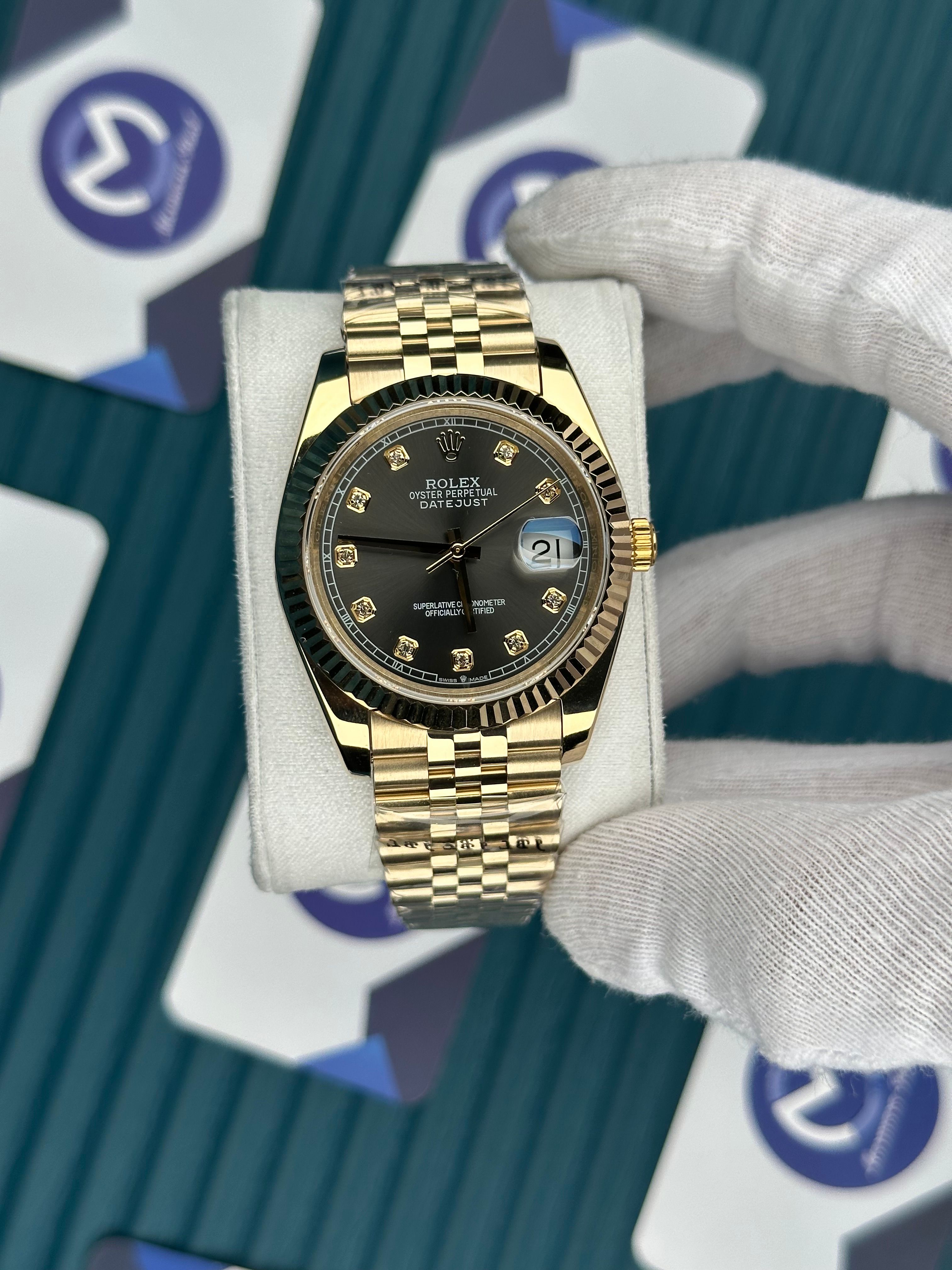 ROLEX DATEJUST GREY DIAL DIAMOND INDEX GOLD JUBILE