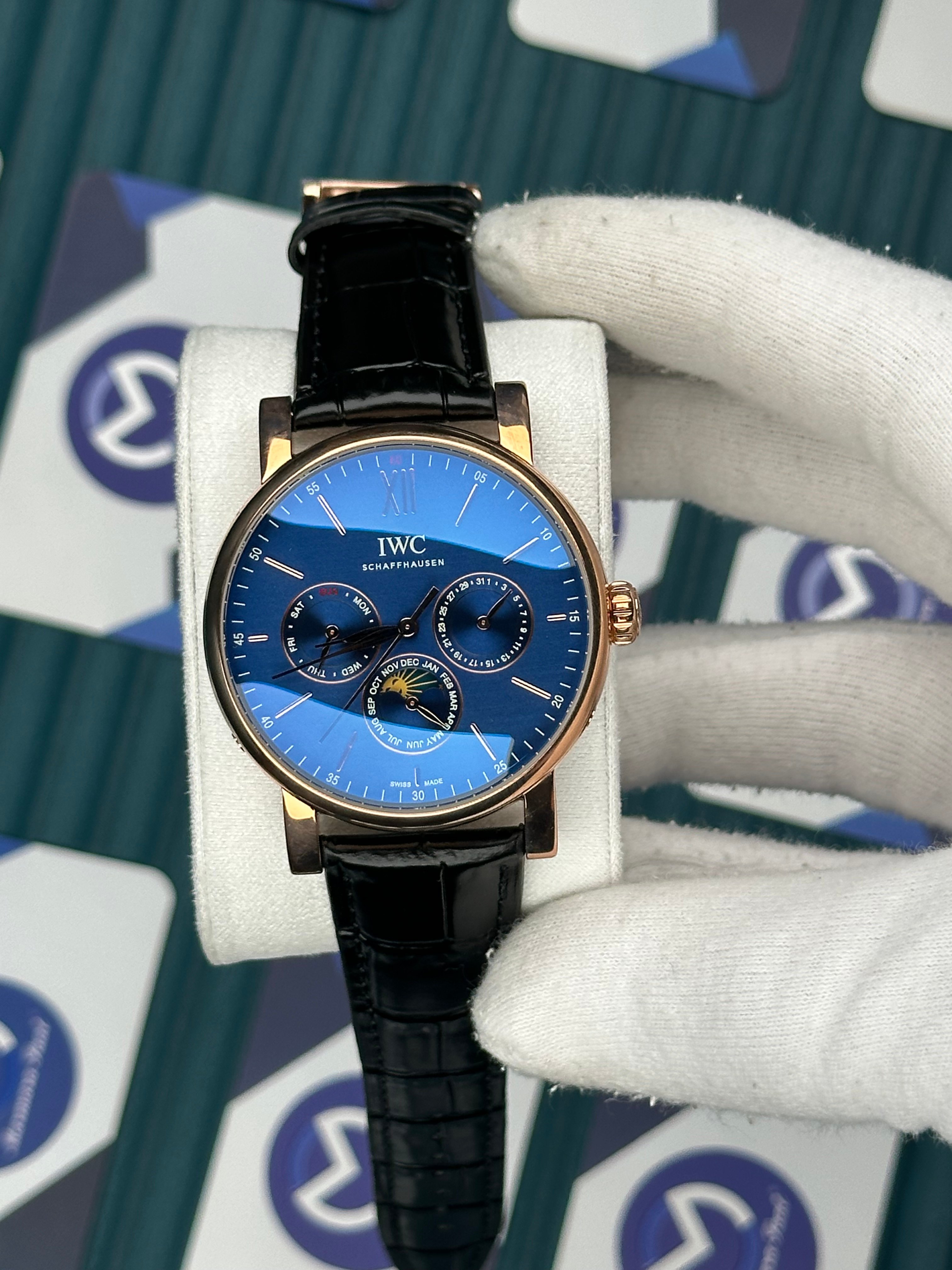 Iwc Blue Dial Chronograph Black Leather Cord