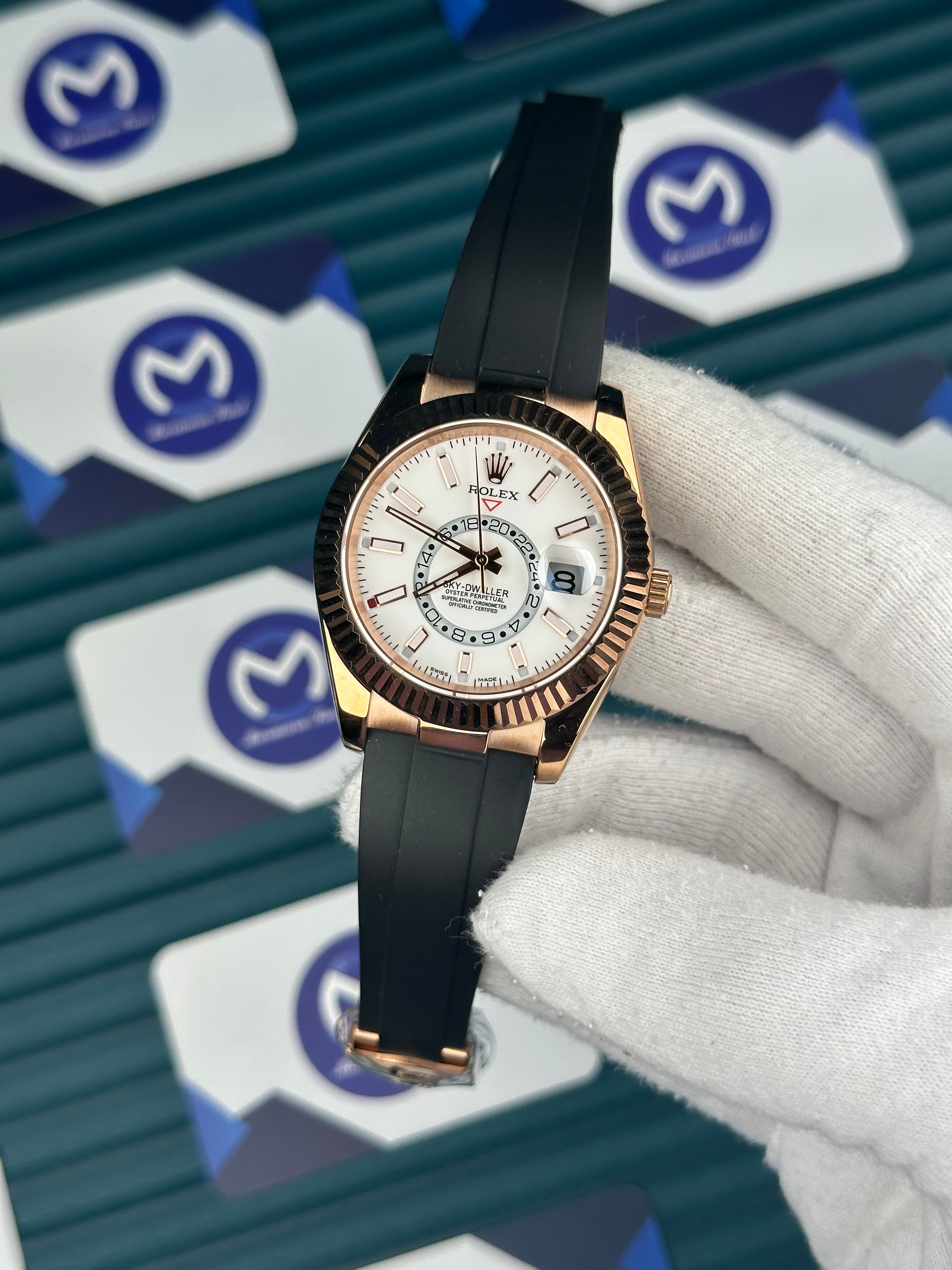 Rolex Sky Dweller Rose Gold Beyaz Kadran Oysterflex