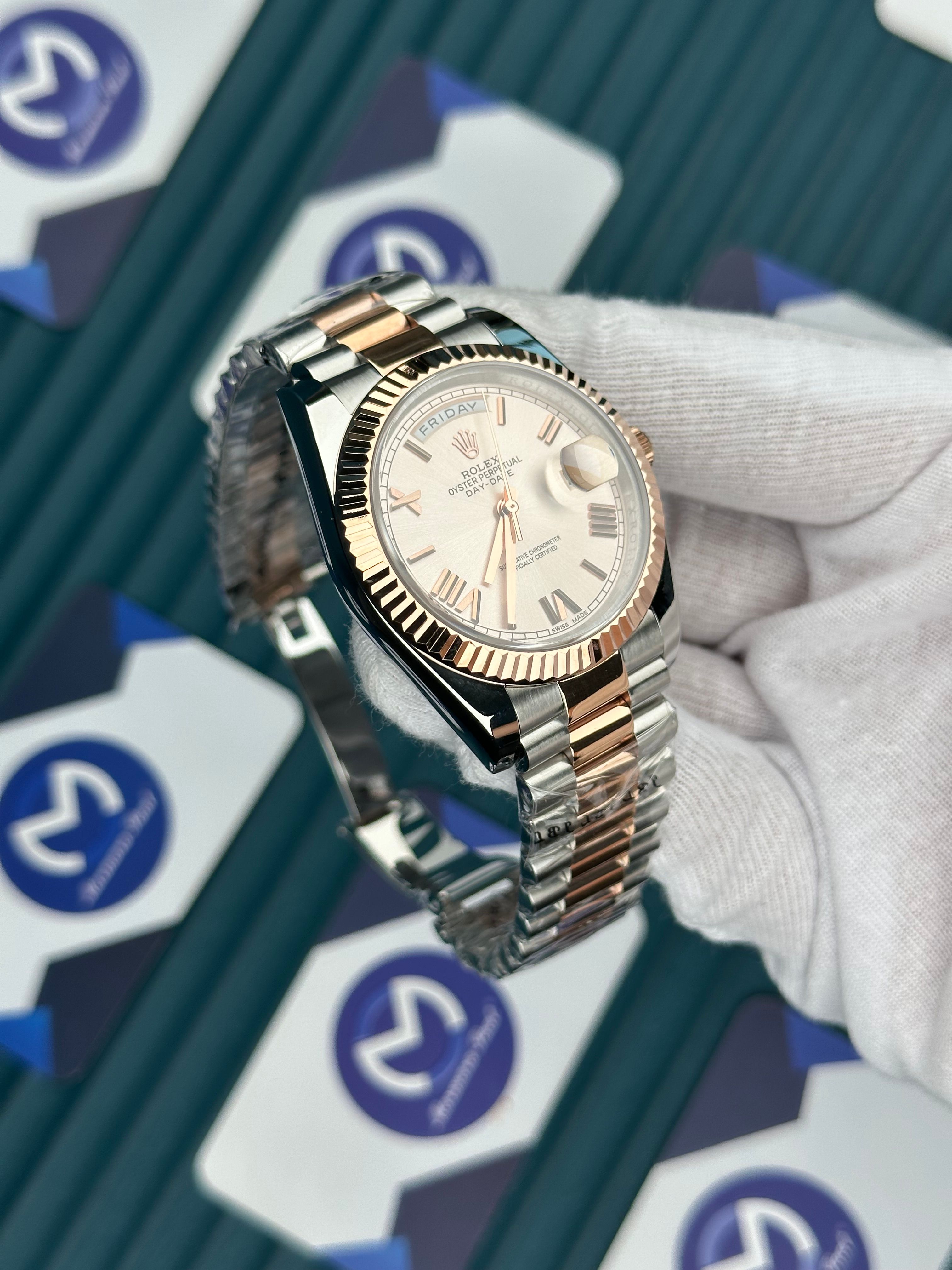 ROLEX DAY-DATE ROSE DIAL ROMA INDEX ROSE-SILVER PRESIDENT