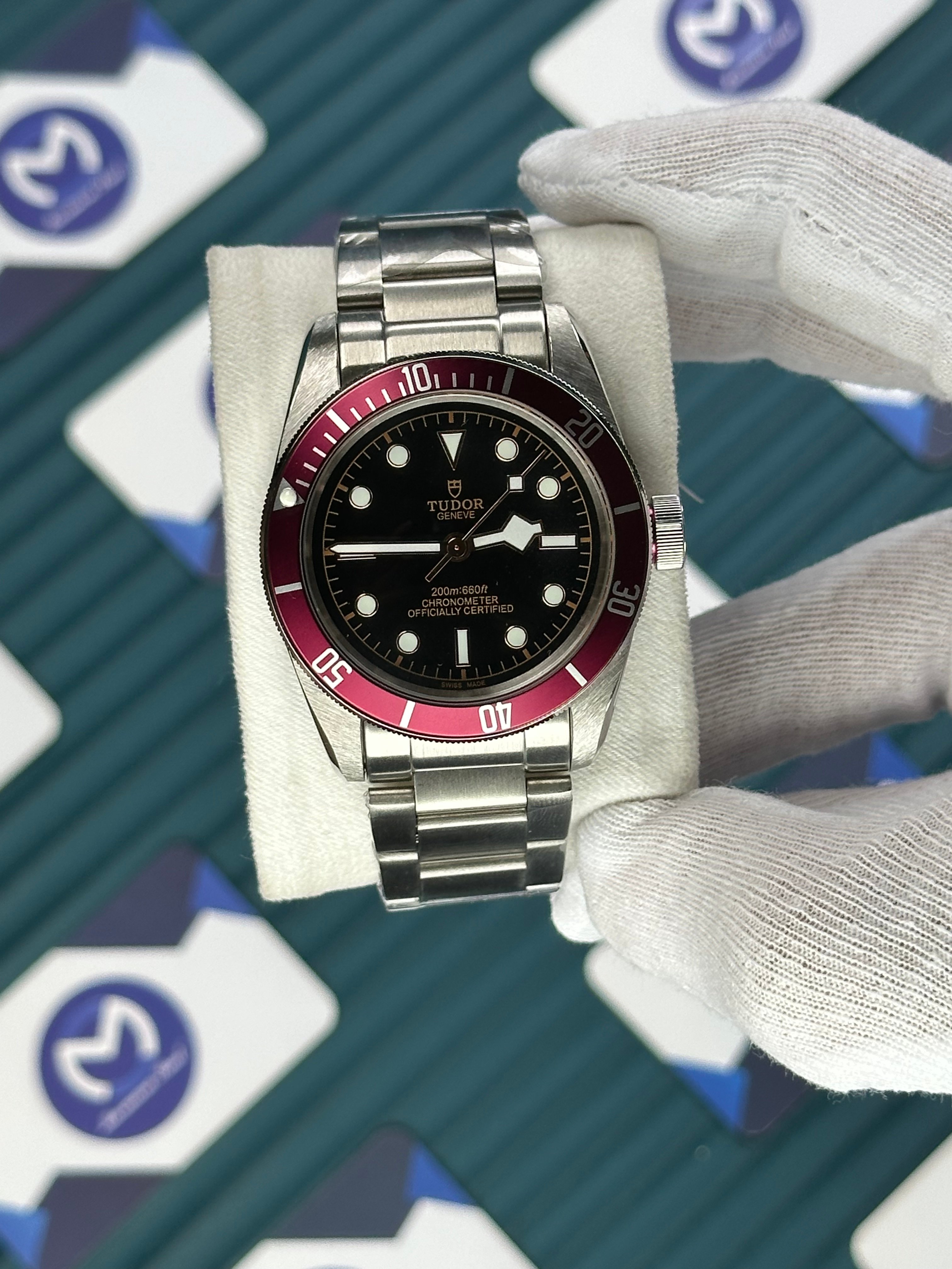 TUDOR BLACK DIAL PURPPLE BEZEL SILVER CORD