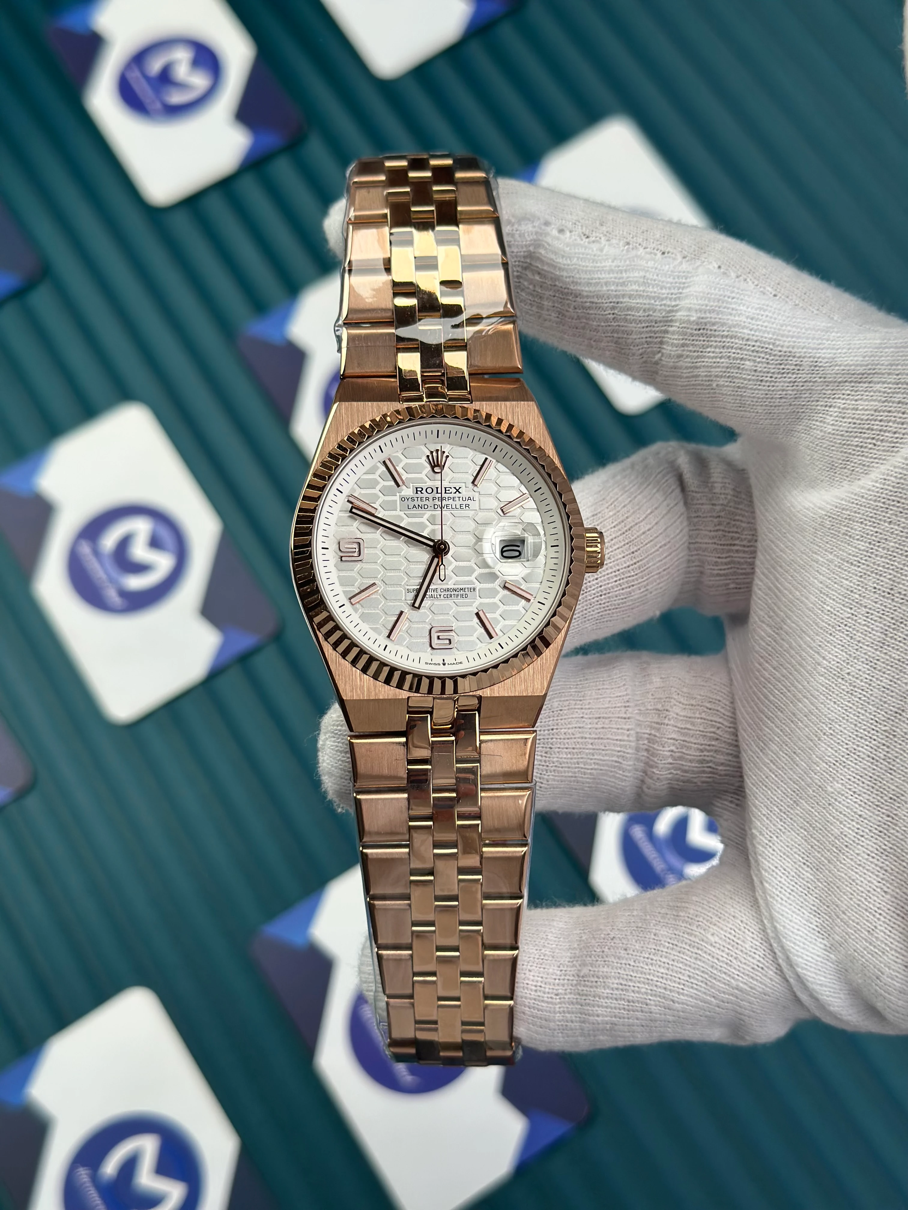 ROLEX LAND DWELLER WHITE DIAL ROSE OYSTERSTEEL