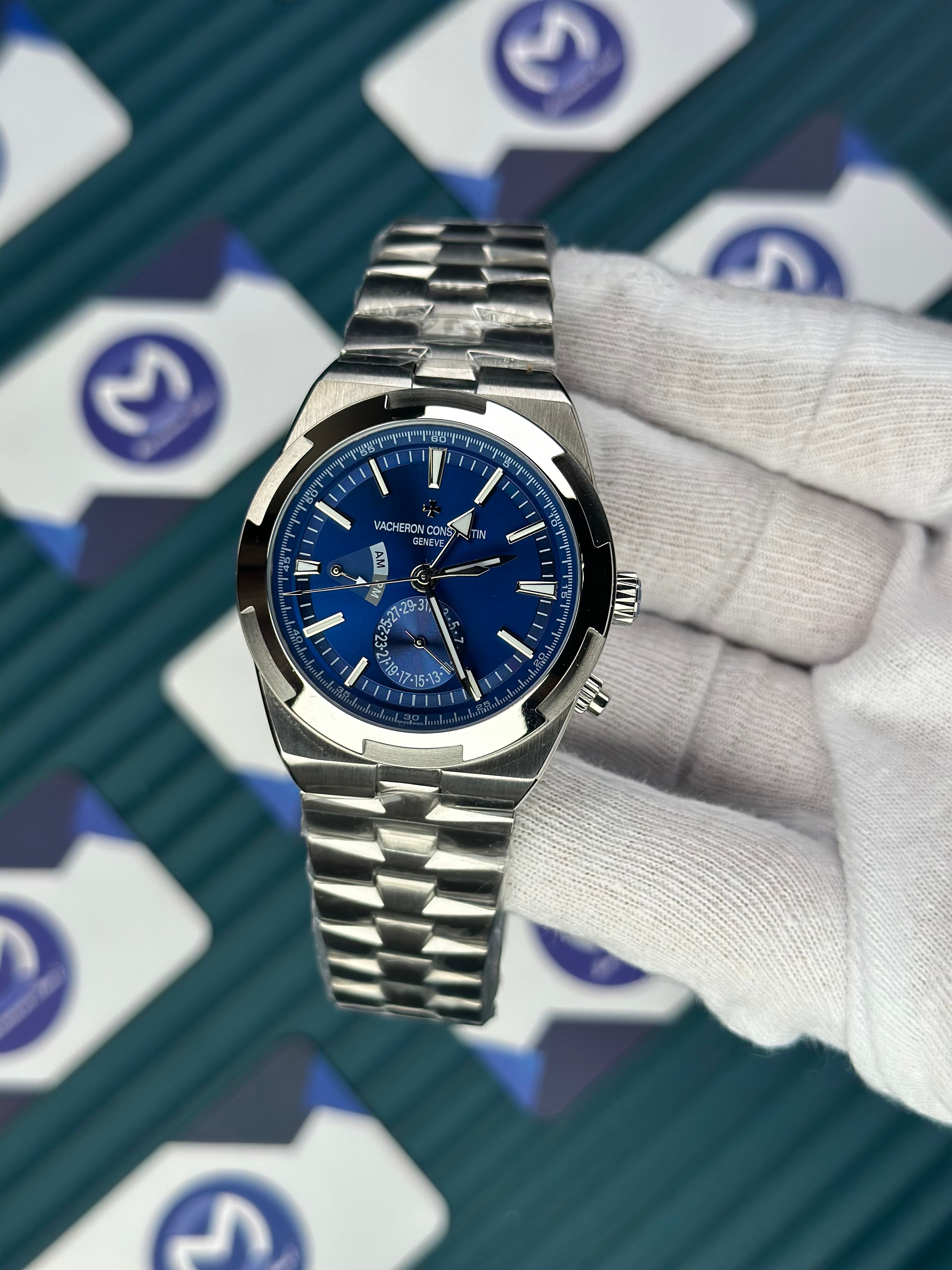 VACHERON CONSTANTIN BLUE OVERSEAS DUAL TIME SILVER
