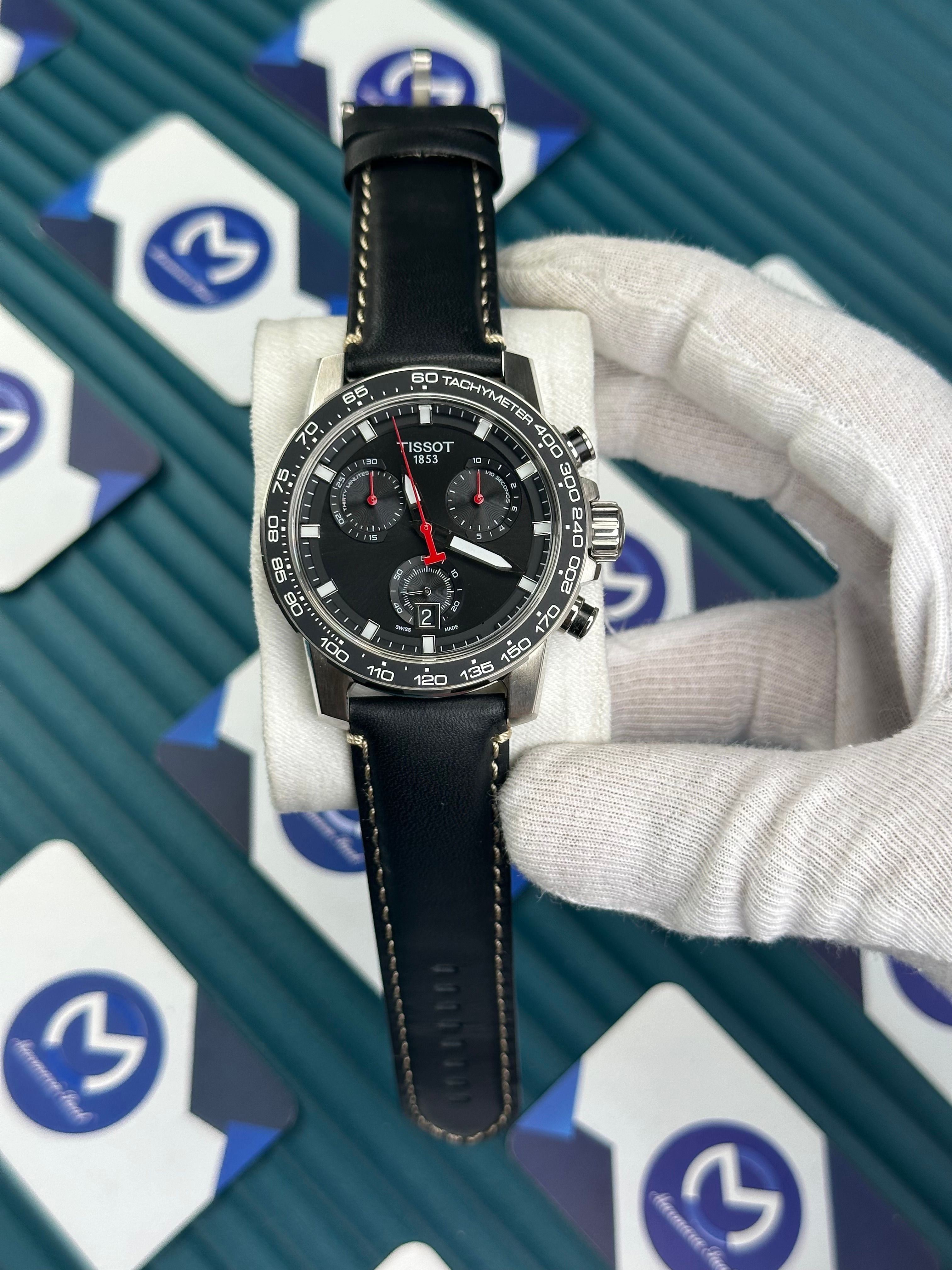 TISSOT SUPERSPORT CHRONO BLACK DIAL LEATHER CORD