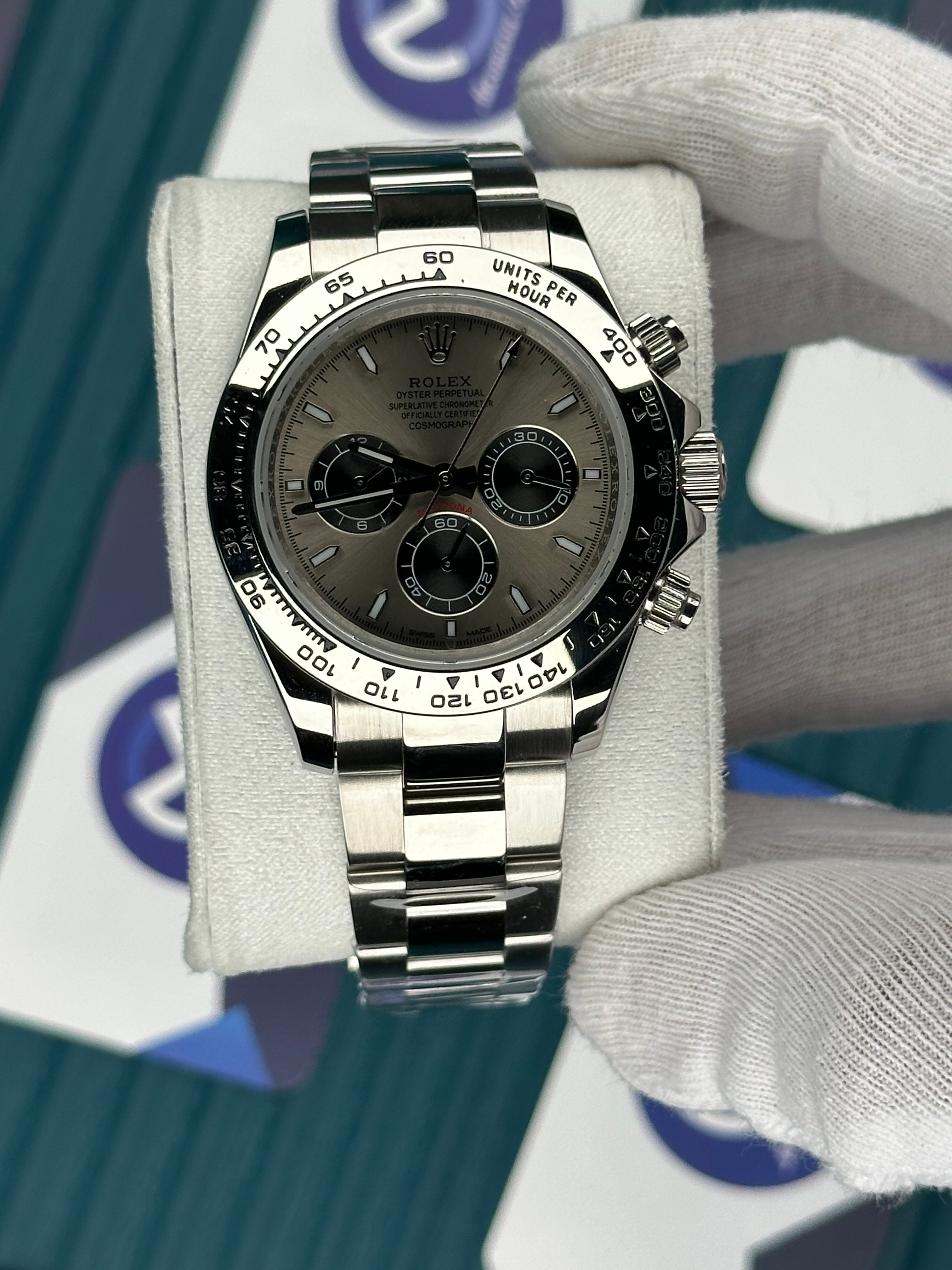 ROLEX DAYTONA GREY DIAL SILVER BEZEL SILVER OYSTER