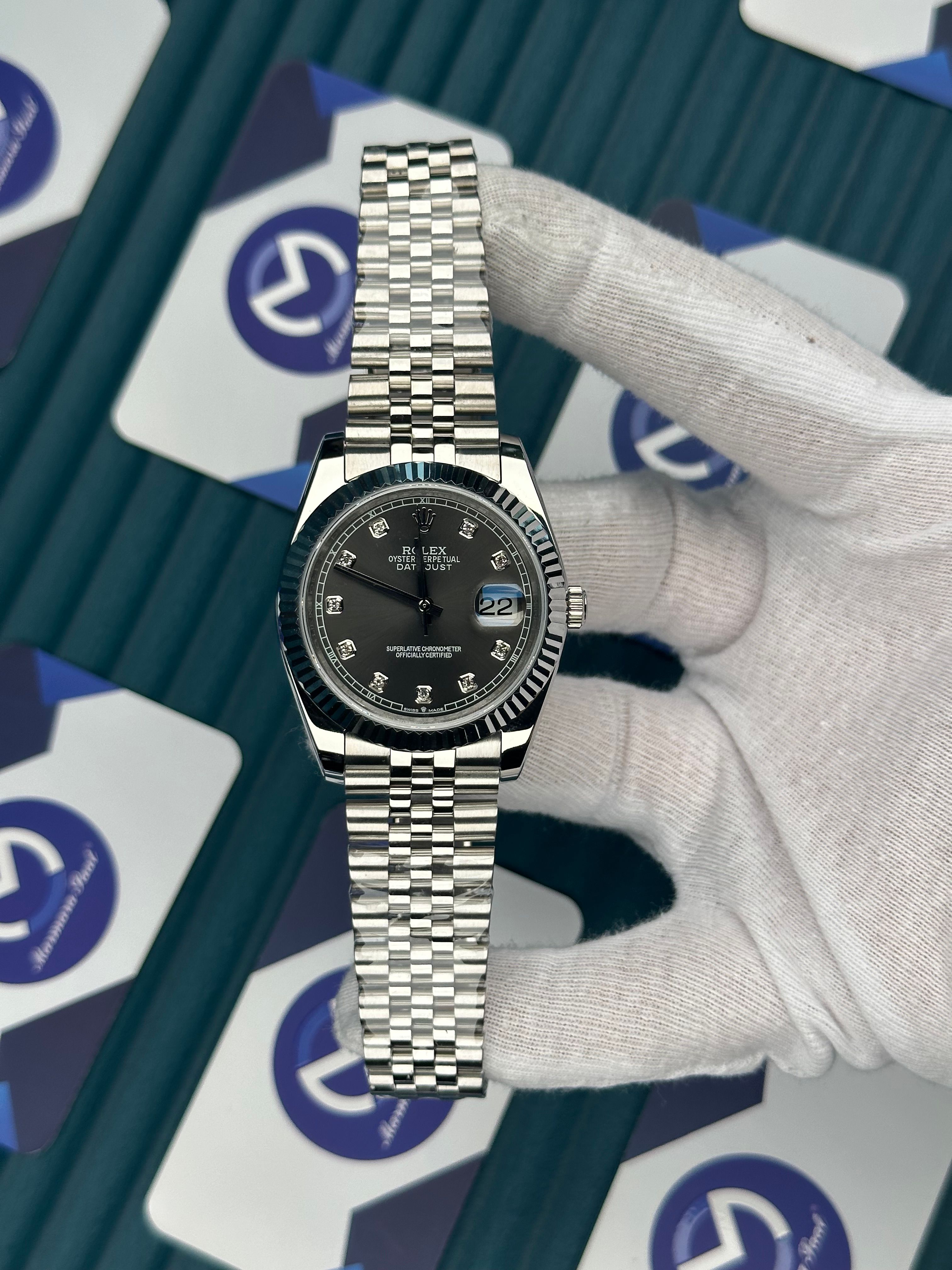 ROLEX DATEJUST GREY DIAL DIAMOND INDEX SILVER JUBILE
