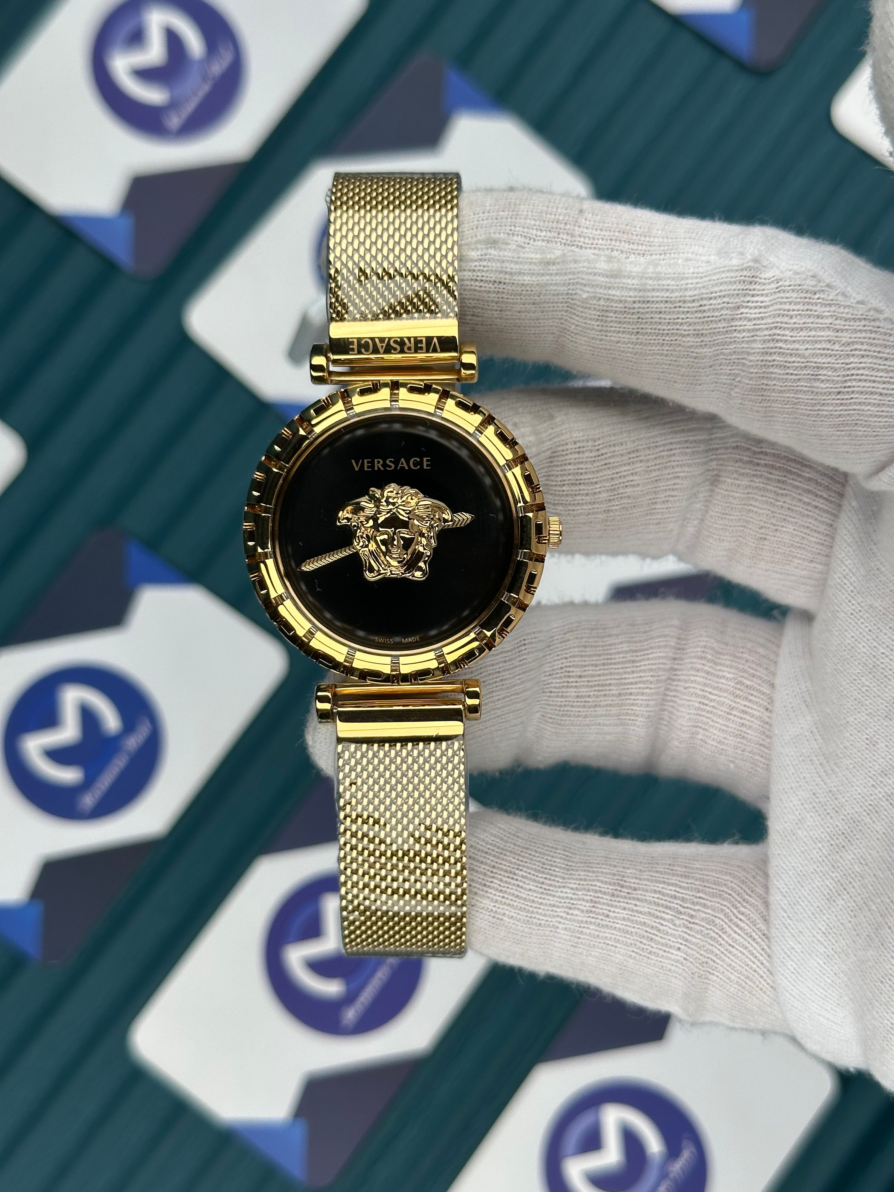 VERSACE 36 BLACK 3D DIAL GOLD BRACELET