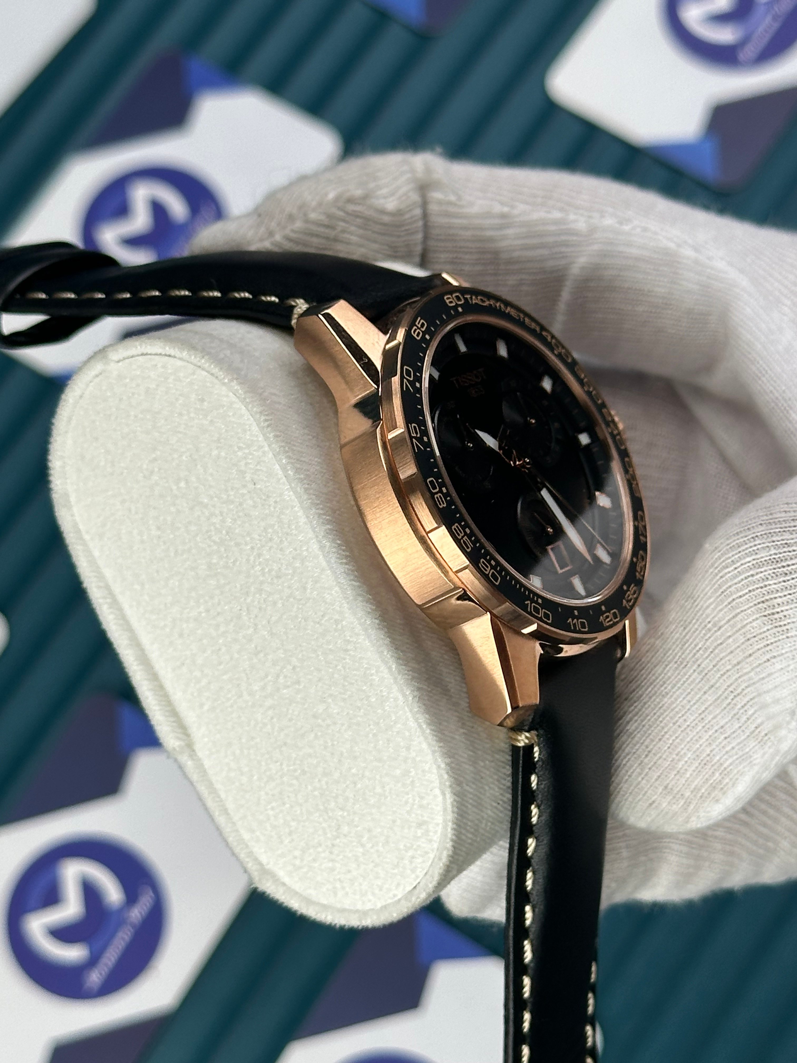 TISSOT SUPERSPORT CHRONO BLAK DIAL ROSE CASE BLACK LEATHER CORD
