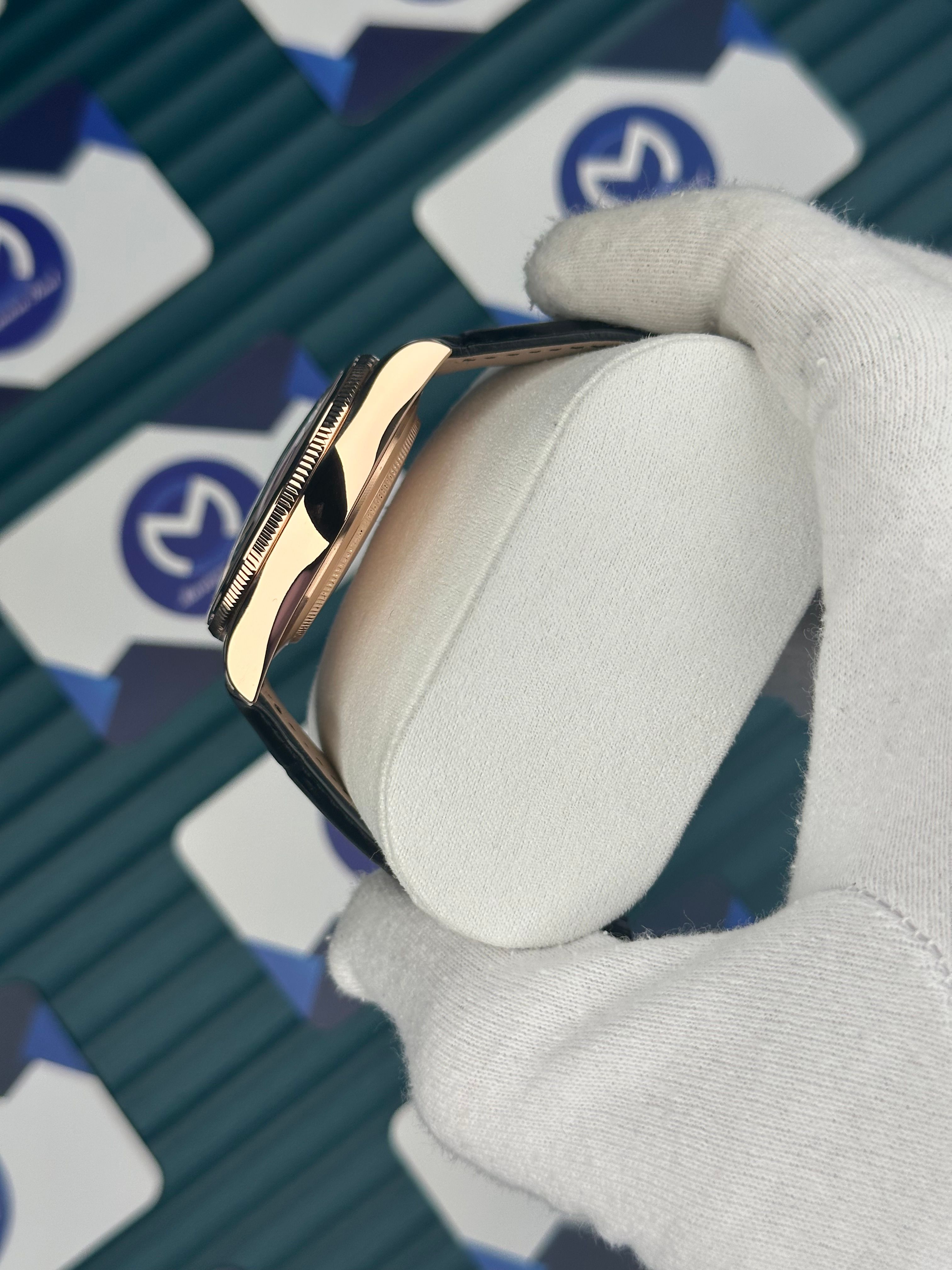 Rolex Cellini Rose Kasa Siyah Deri Kordon