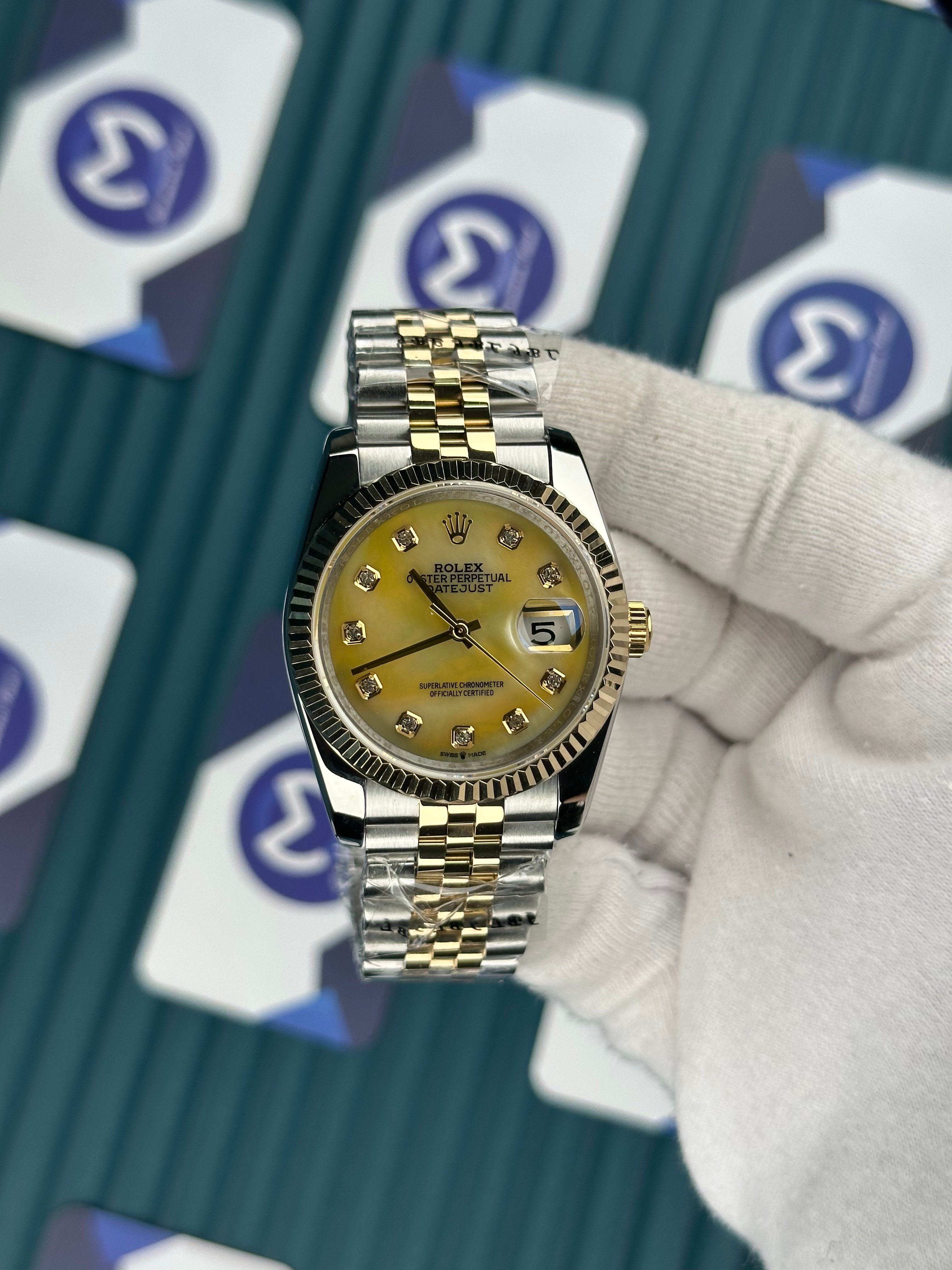 ROLEX 36 GOLD SEDEFLİ KADRAN PIRLANTA INDEX GOLD-SILVER JUBILEE