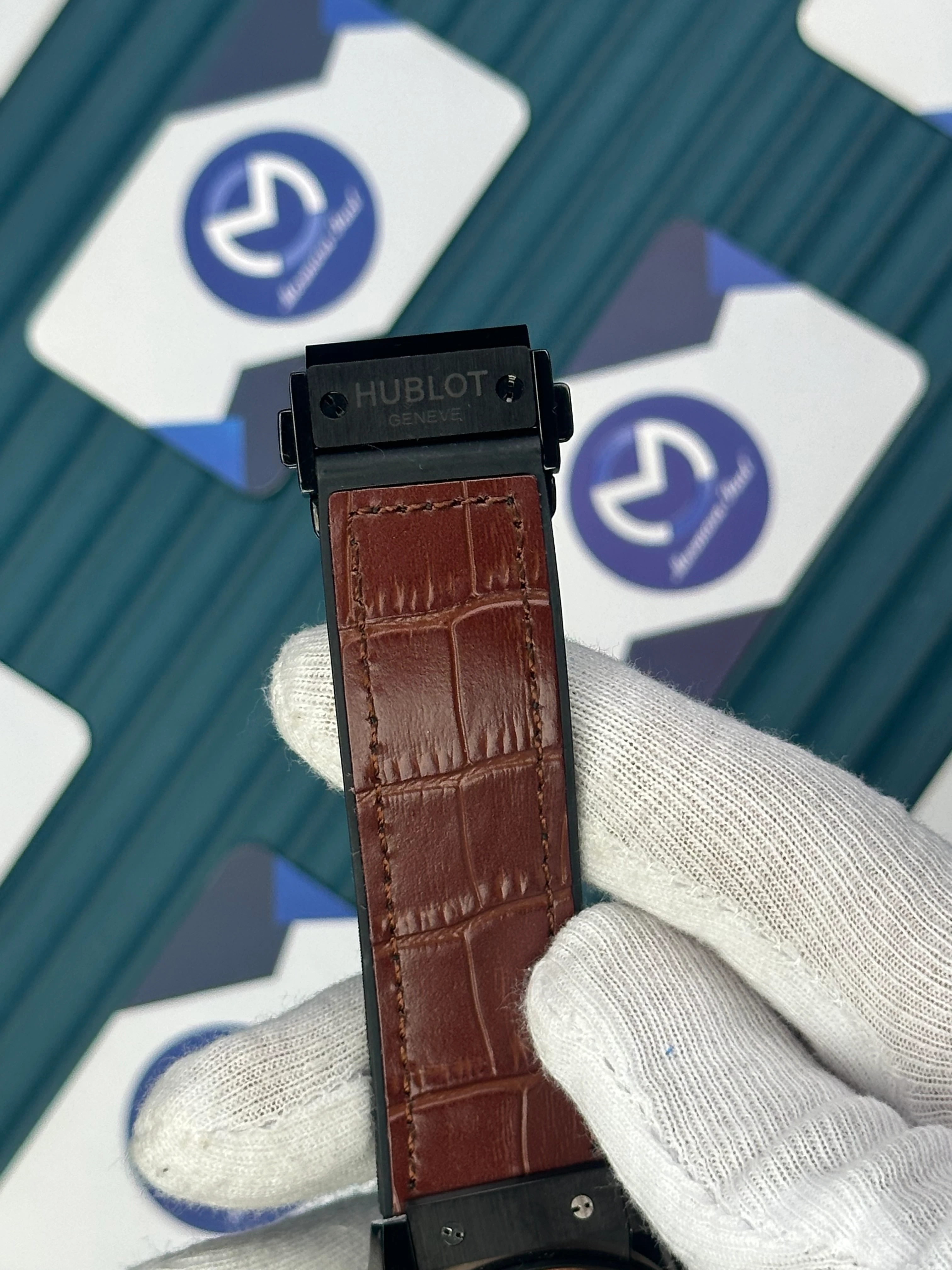 HUBLOT AUTOMATIC SKELETON DIAL ROSE BEZEL BLACK CASE BROWN LEATHER CORD 