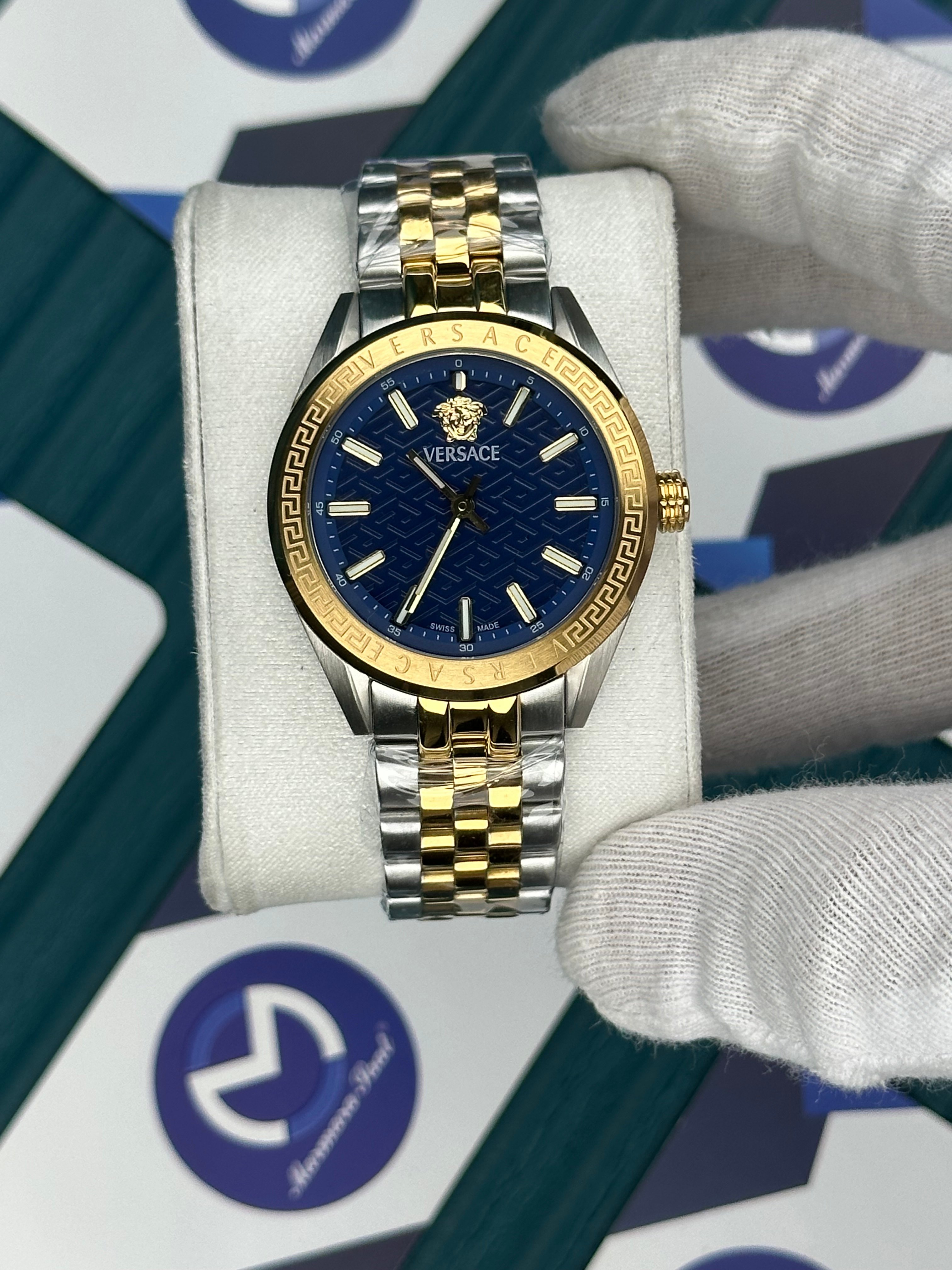 VERSACE 36 BLUE DIAL GOLD-SILVER JUBILE