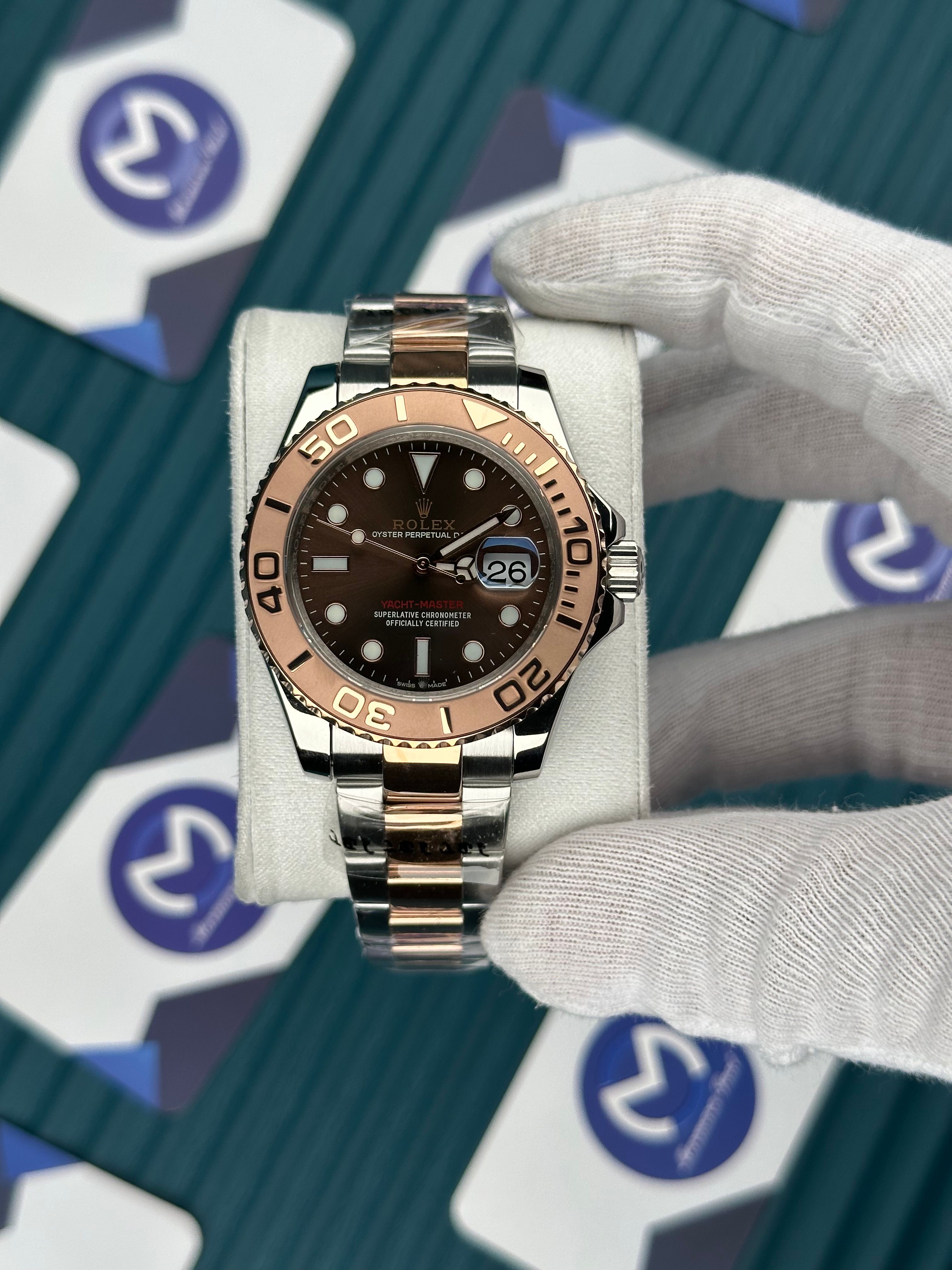 ROLEX YACHT-MASTER BROWN DIAL ROSE BEZEL ROSE-SILVER OYSTER