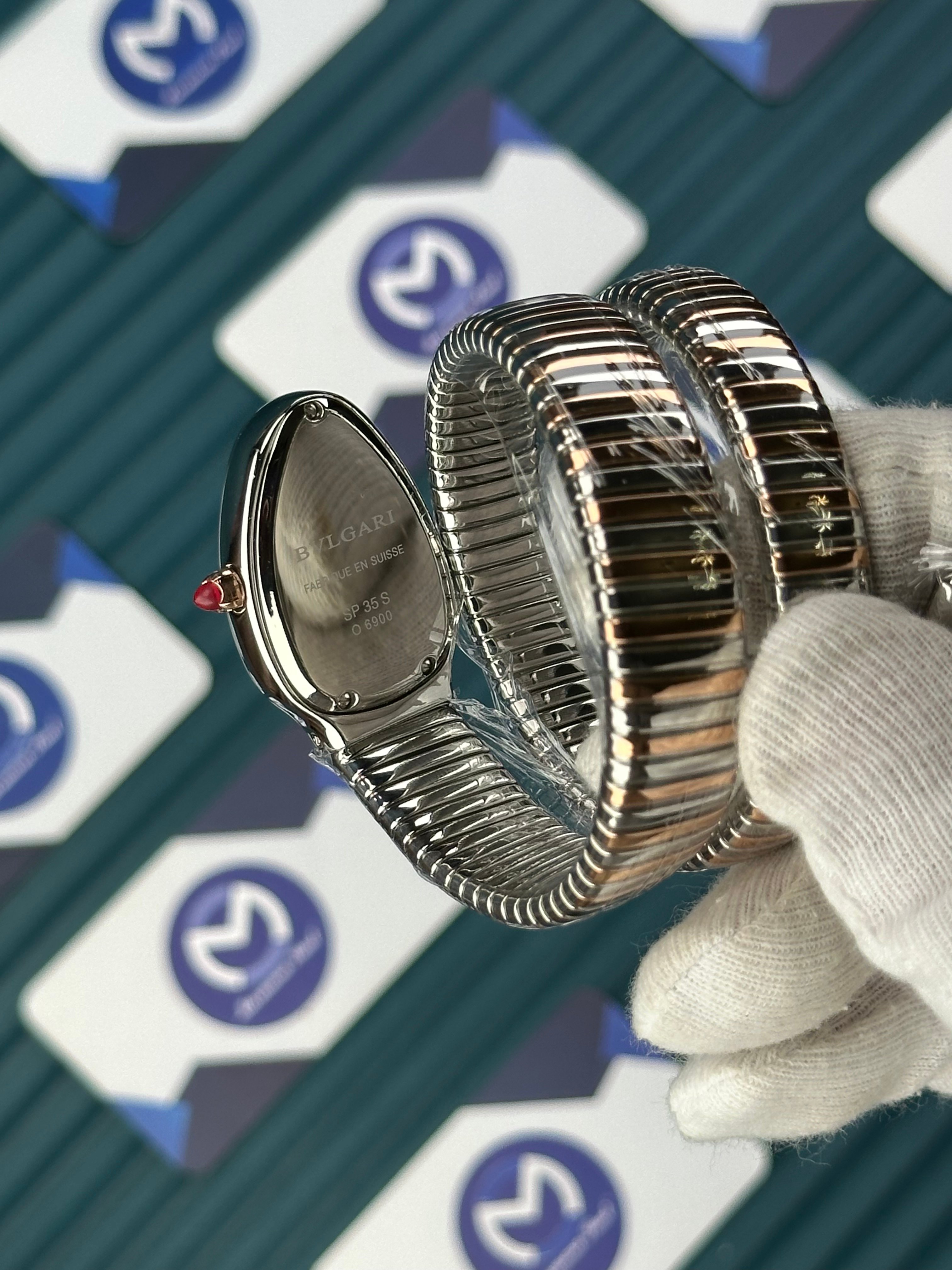 BVLGARI SERPENTI BLUE DIAL ROSE-SILVER LONG TUBOGAS