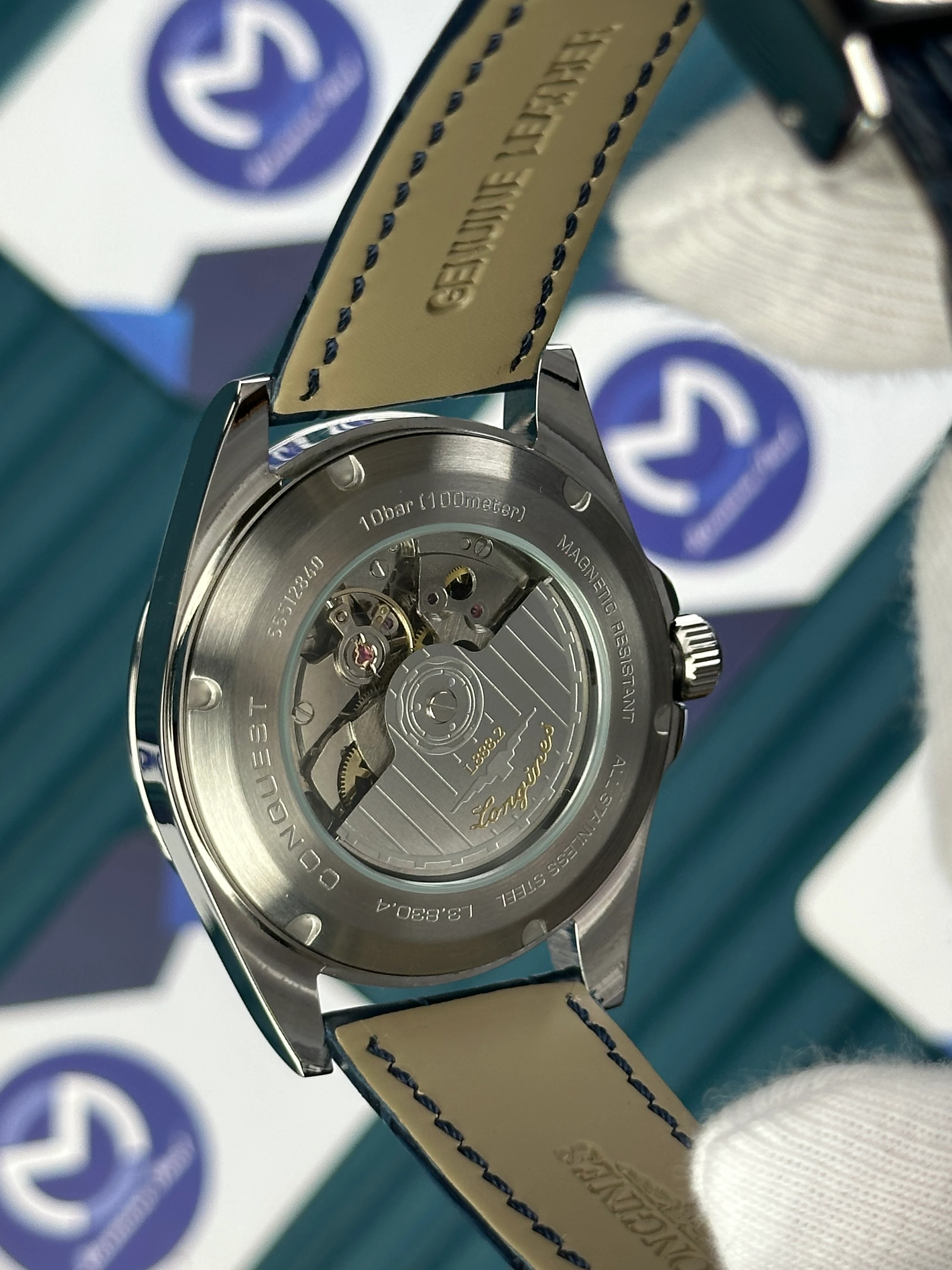 LONGINES CONQUEST AUTOMATIC BLUE DIAL SILVER CASE BLUE LEATHER 