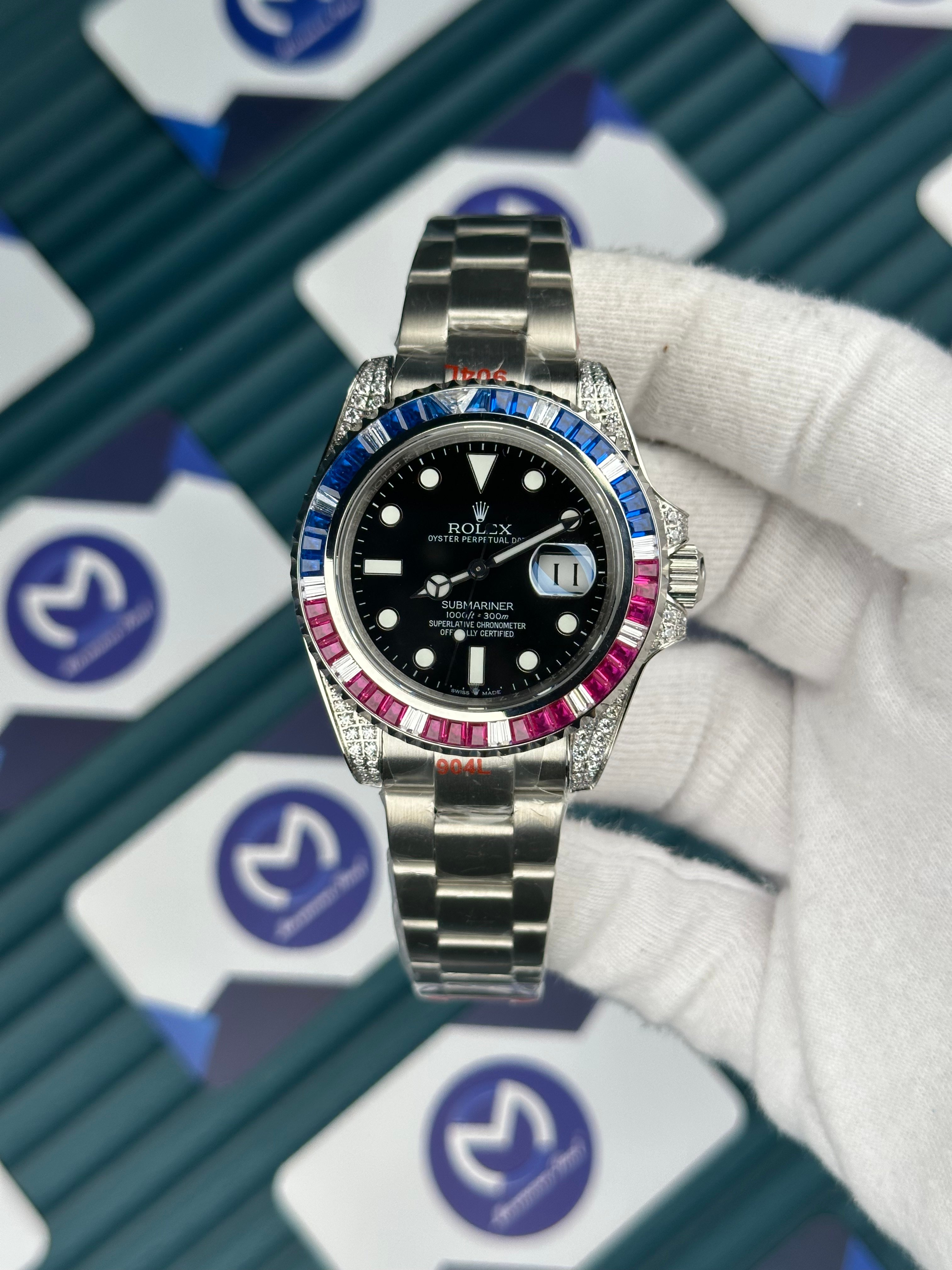 Rolex Submariner Mor Mavi Taşlı Bezel Siyah Kadran