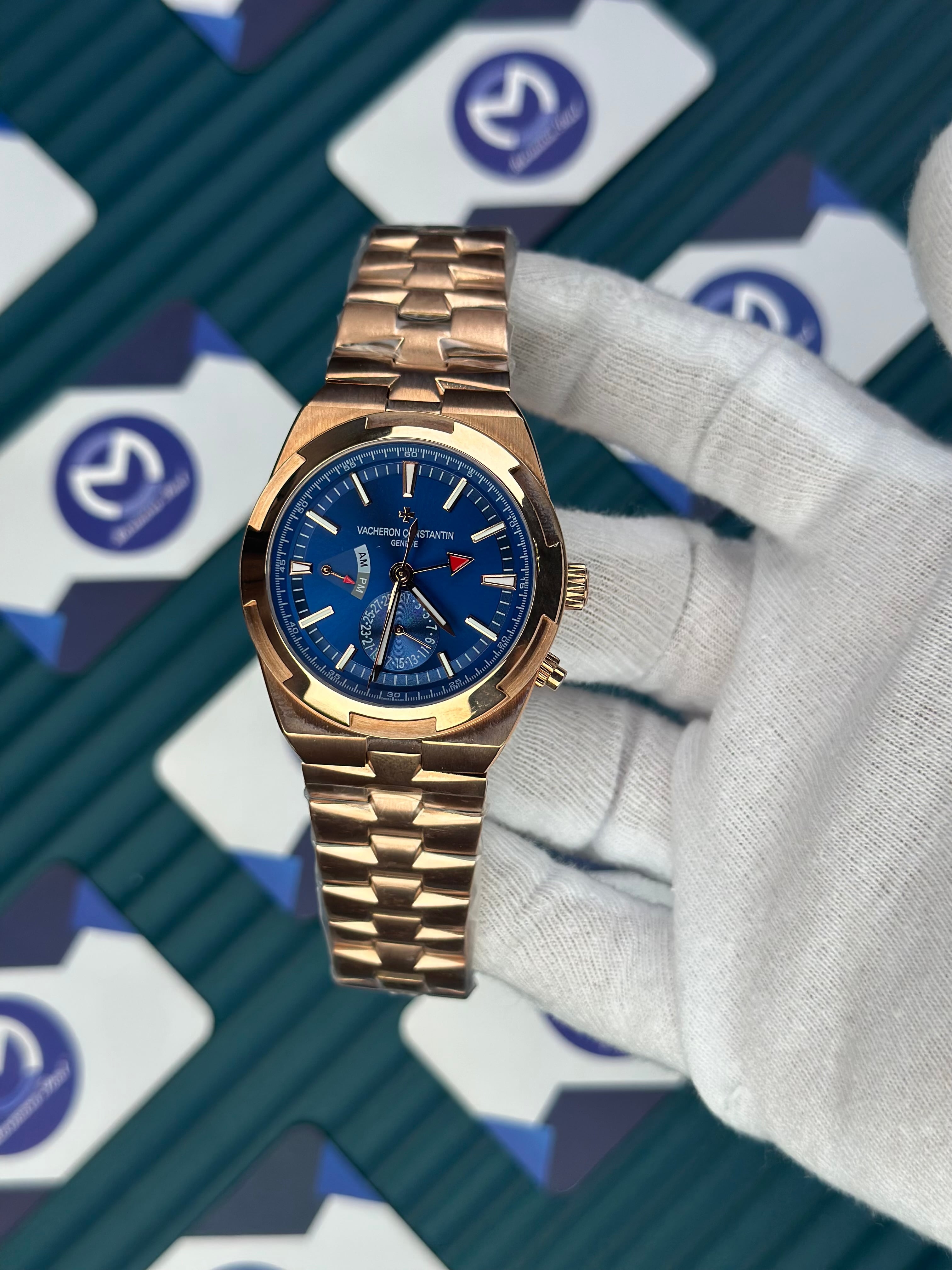 VACHERON CONSTANTIN NAVY BLUE OVERSEAS DUAL TIME ROSE