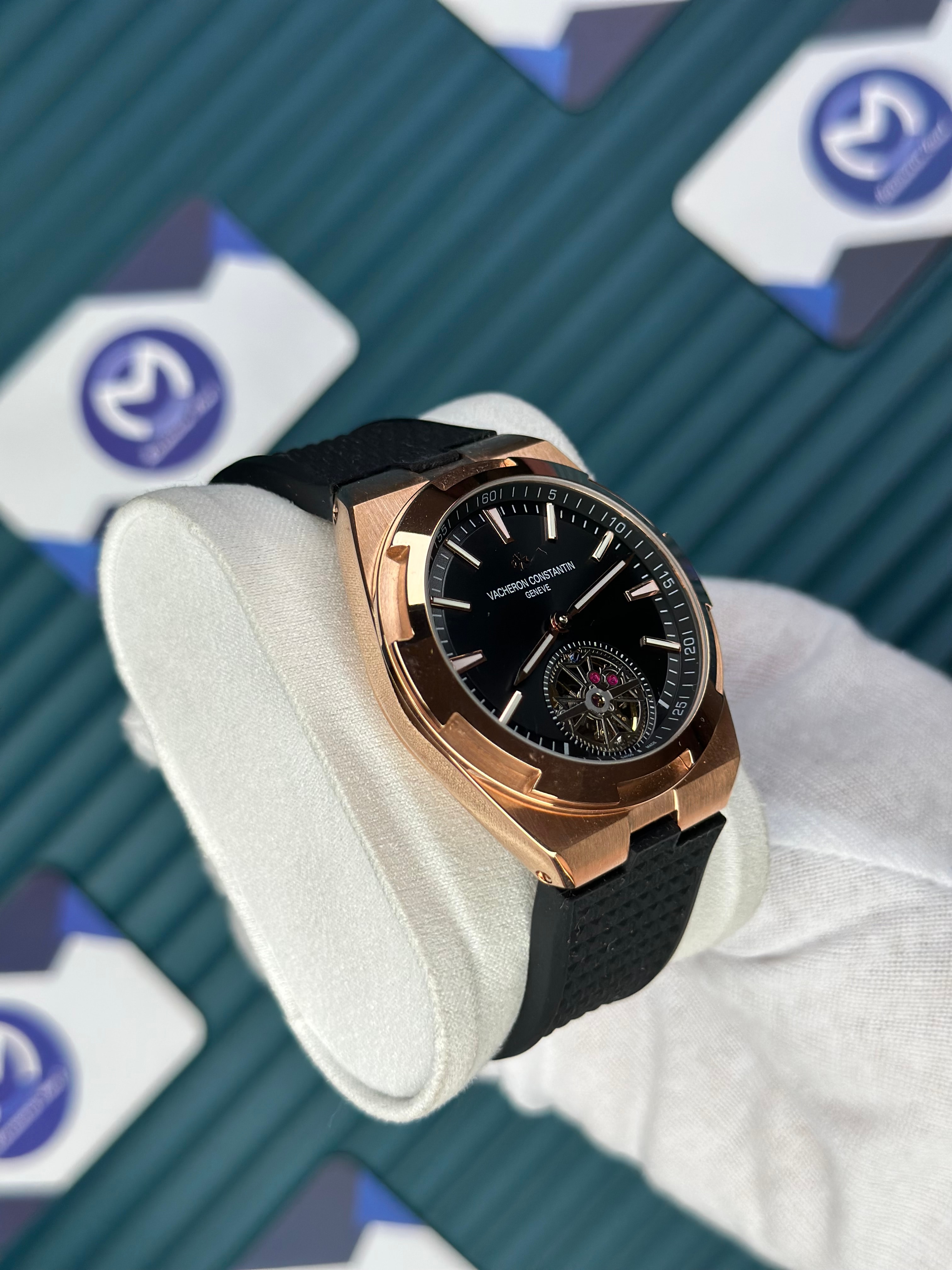 VACHERON CONSTANTIN BLACK DIAL TOURBILLON ROSE CASE OVERSEAS BLACK RUBBER
