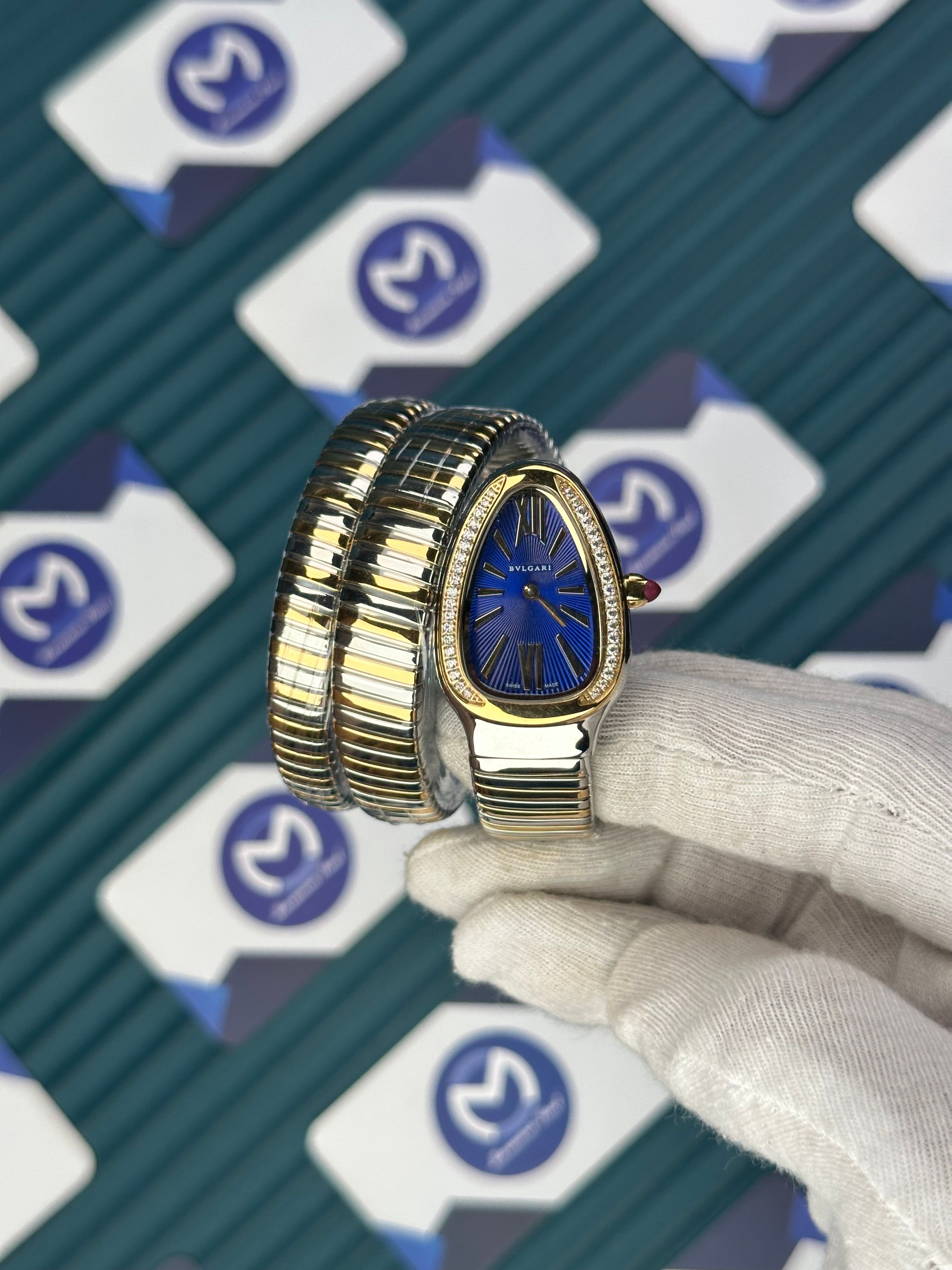 BVLGARI SERPENTI BLUE DIAL DIAMOND BEZEL GOLD-SILVER LONG TUBOGAS