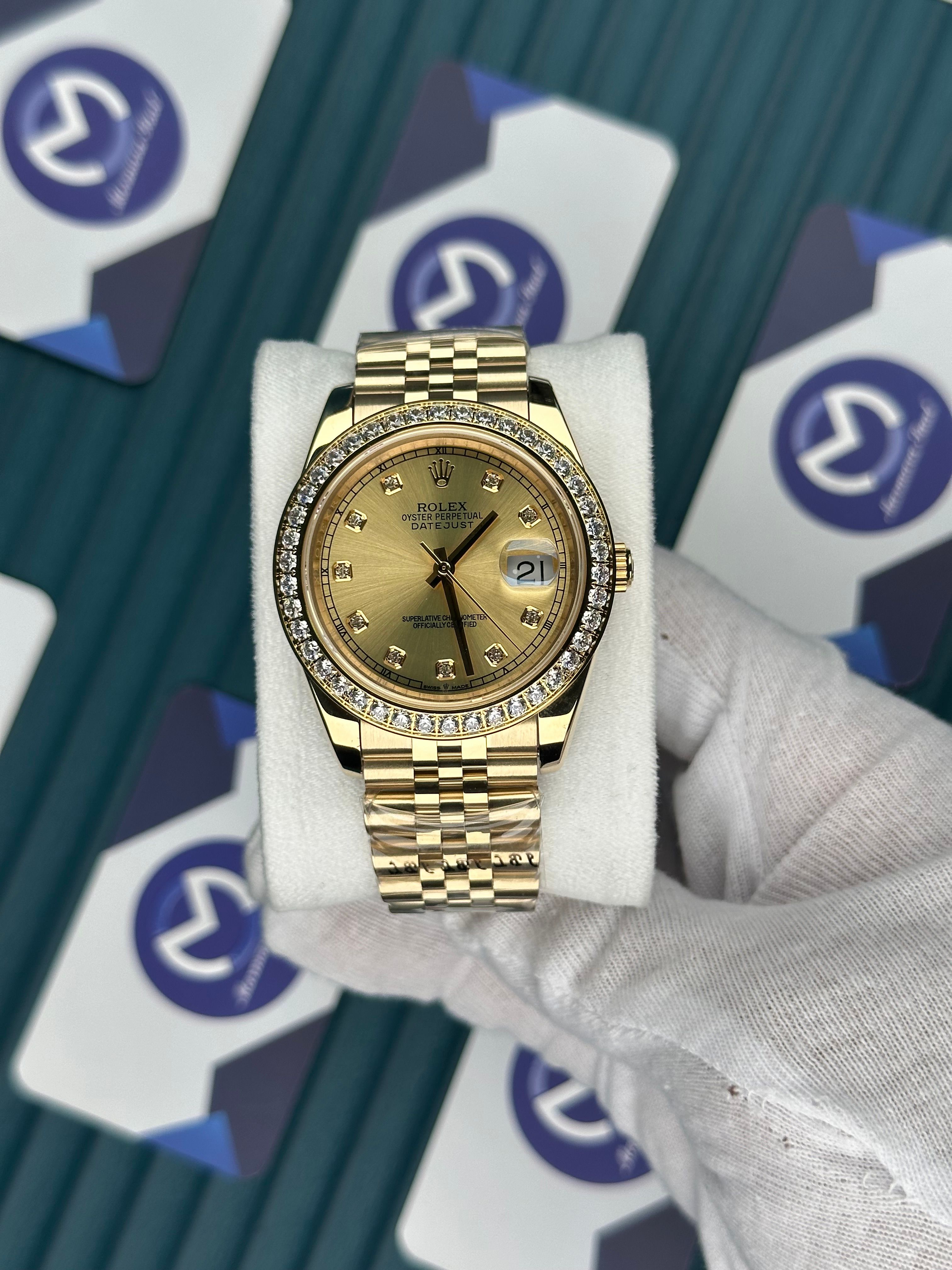 ROLEX DATEJUST DIAMOND BEZEL GOLD DIAL GOLD JUBILE