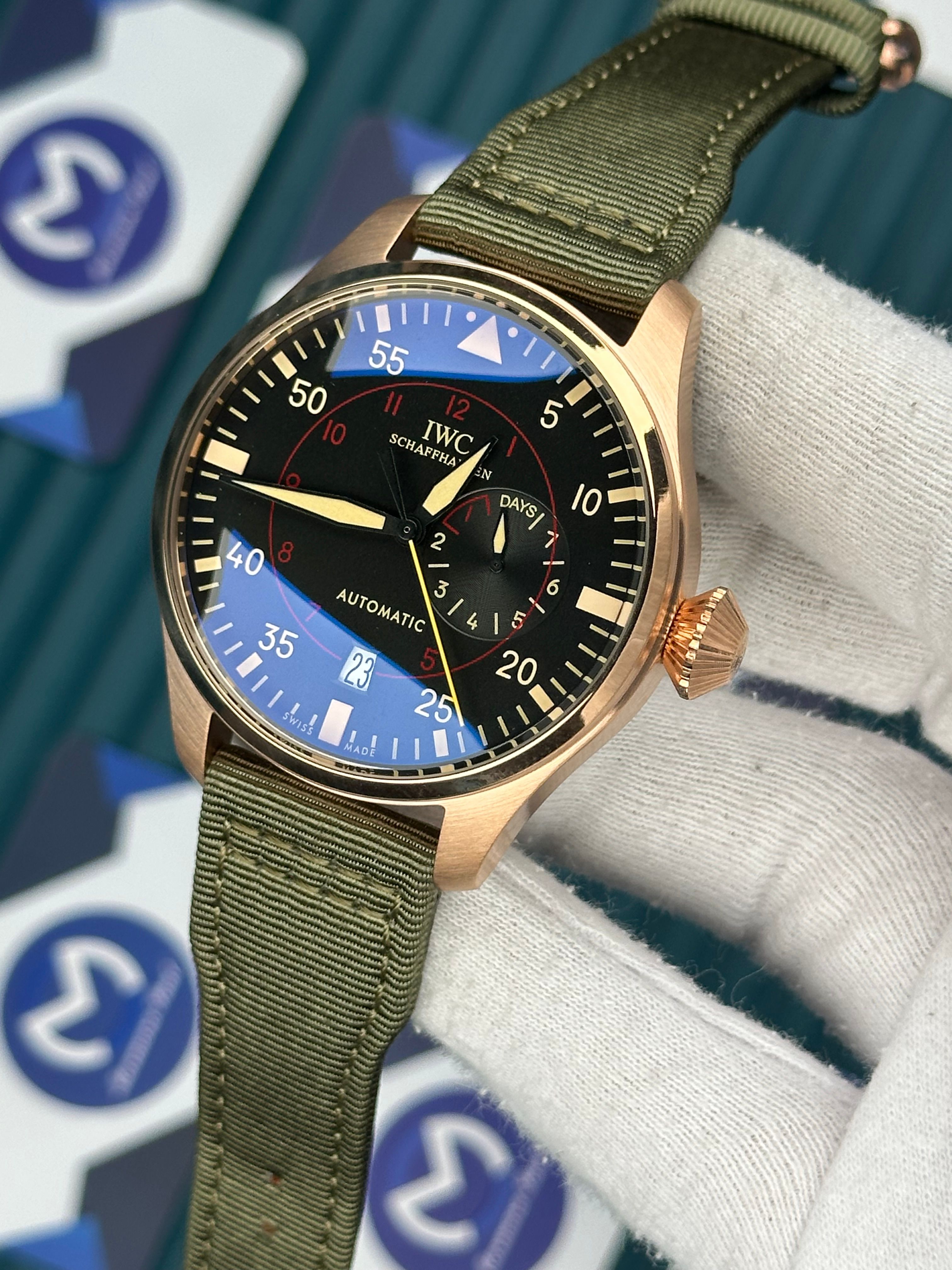 IWC Haki Yeşil Bez Kordon Rose Kasa Siyah Fonksiyonlu Kadran