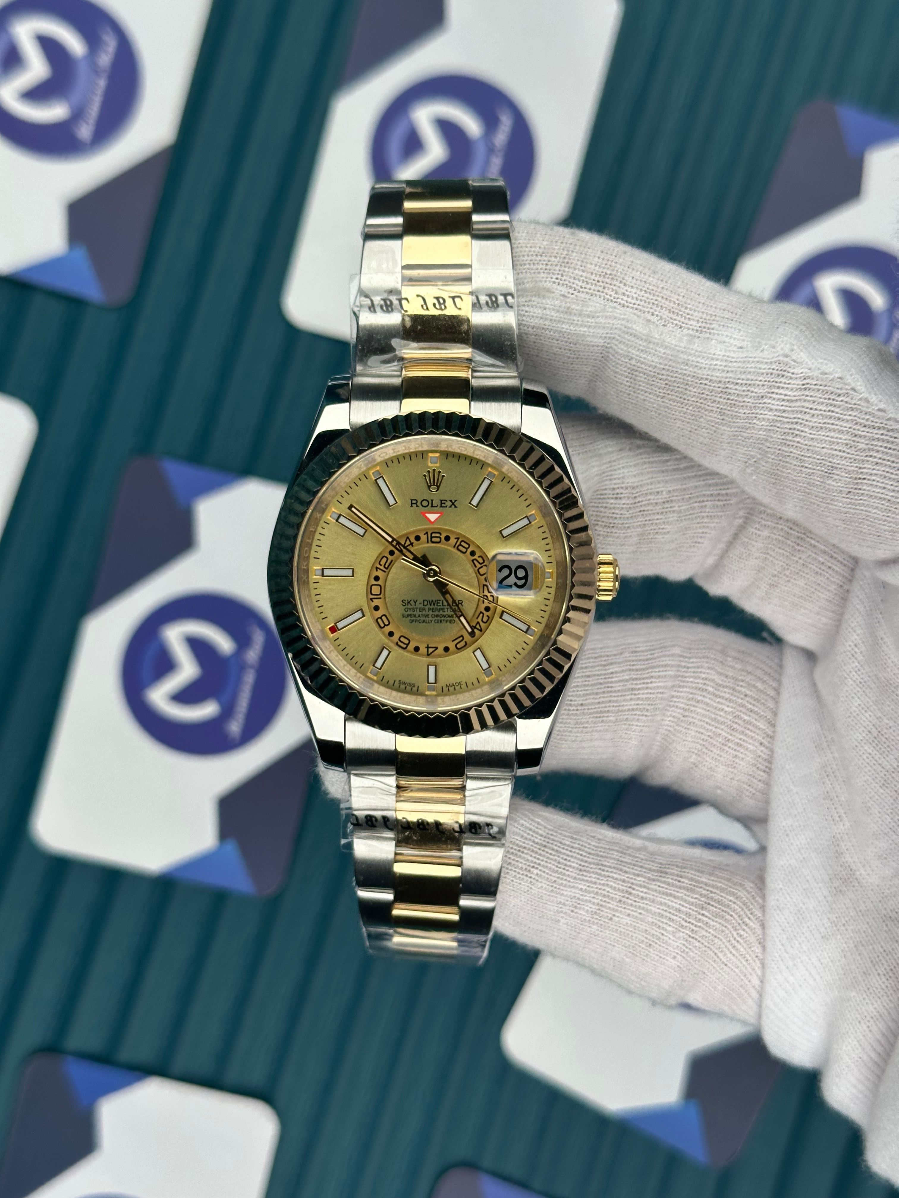 ROLEX SKY-DWELLER GOLD DIAL GOLD-SILVER OYSTER