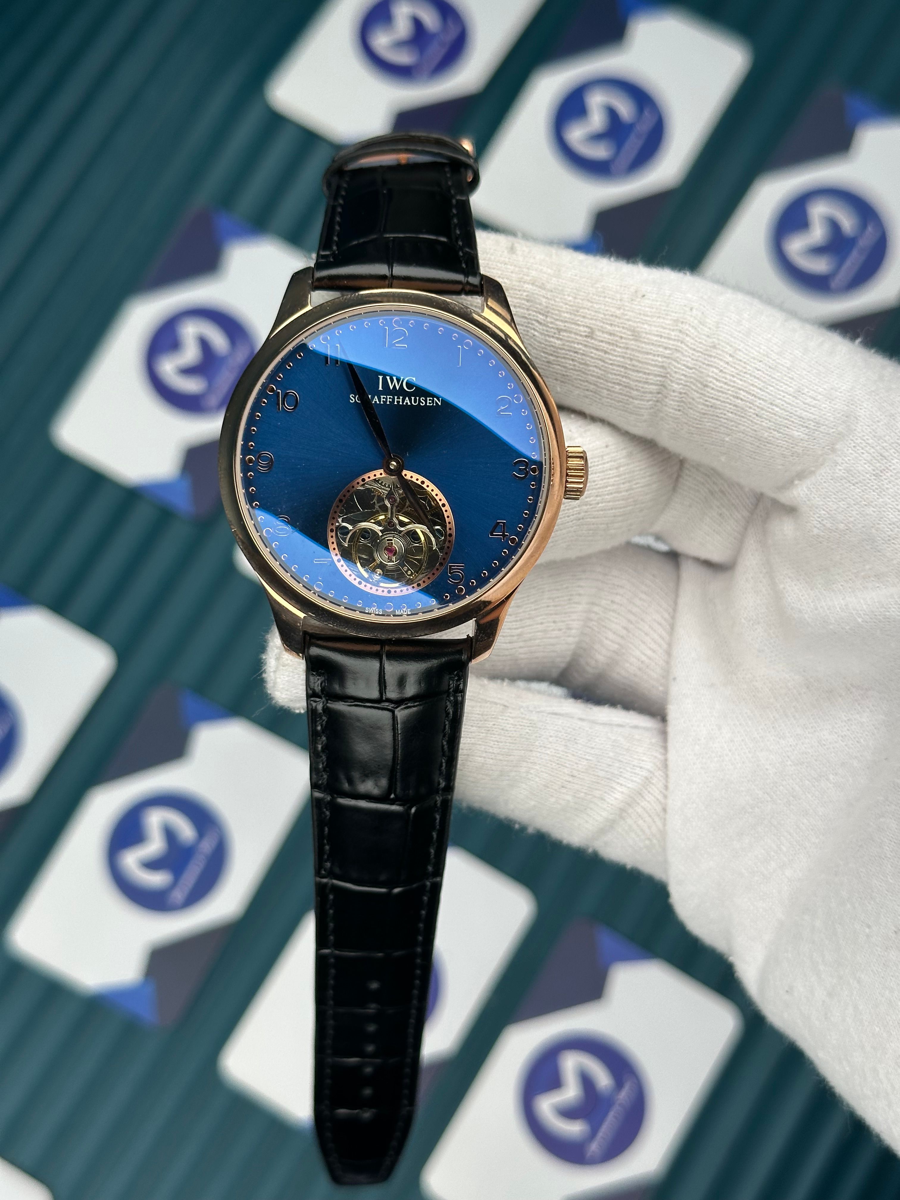 IWC Blue Dial Tourbillon Black Leather Cord
