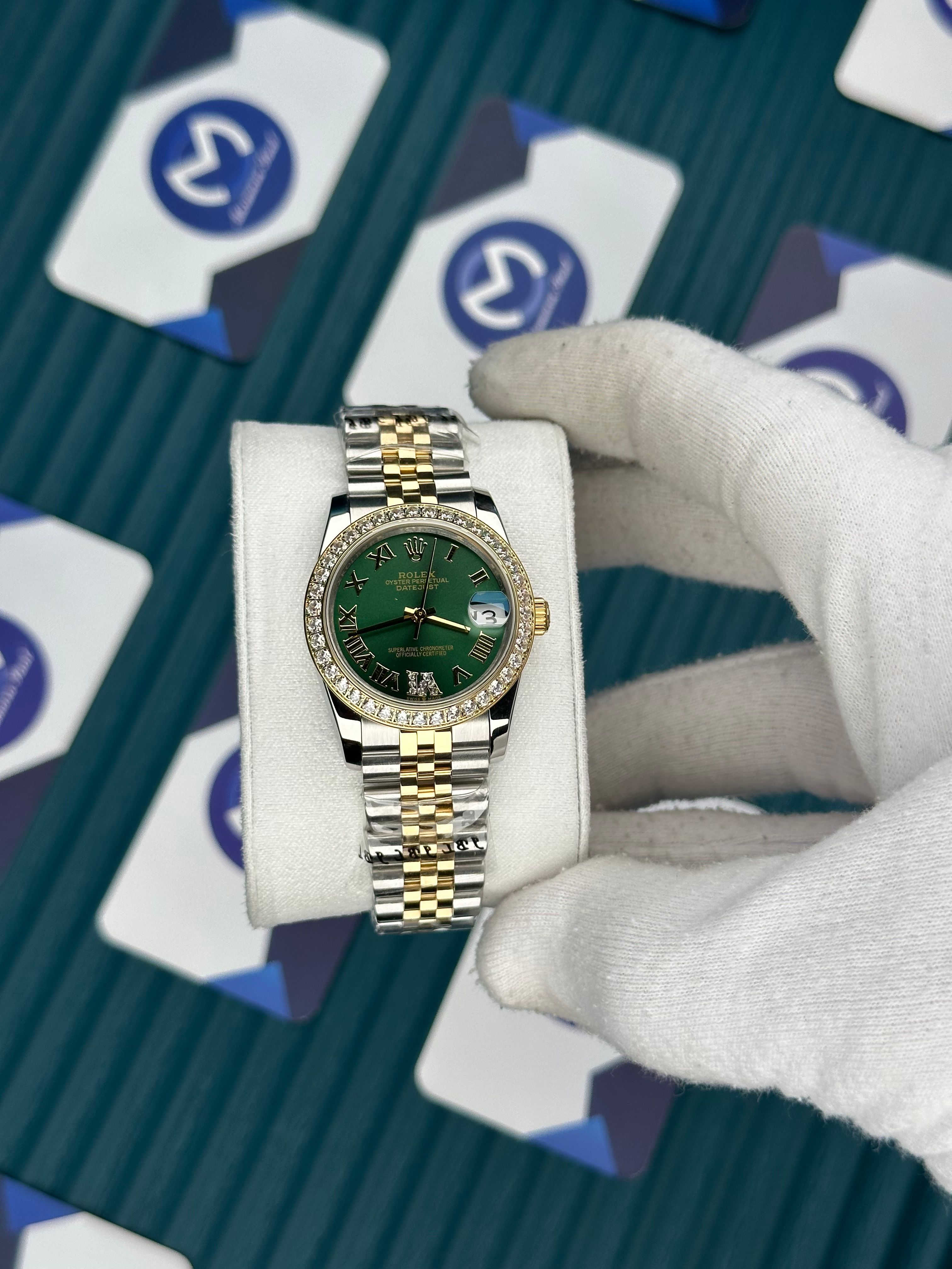 ROLEX 31 YEŞİL KADRAN ROMA INDEX PIRLANTA BEZEL GOLD-SILVER JUBILEE