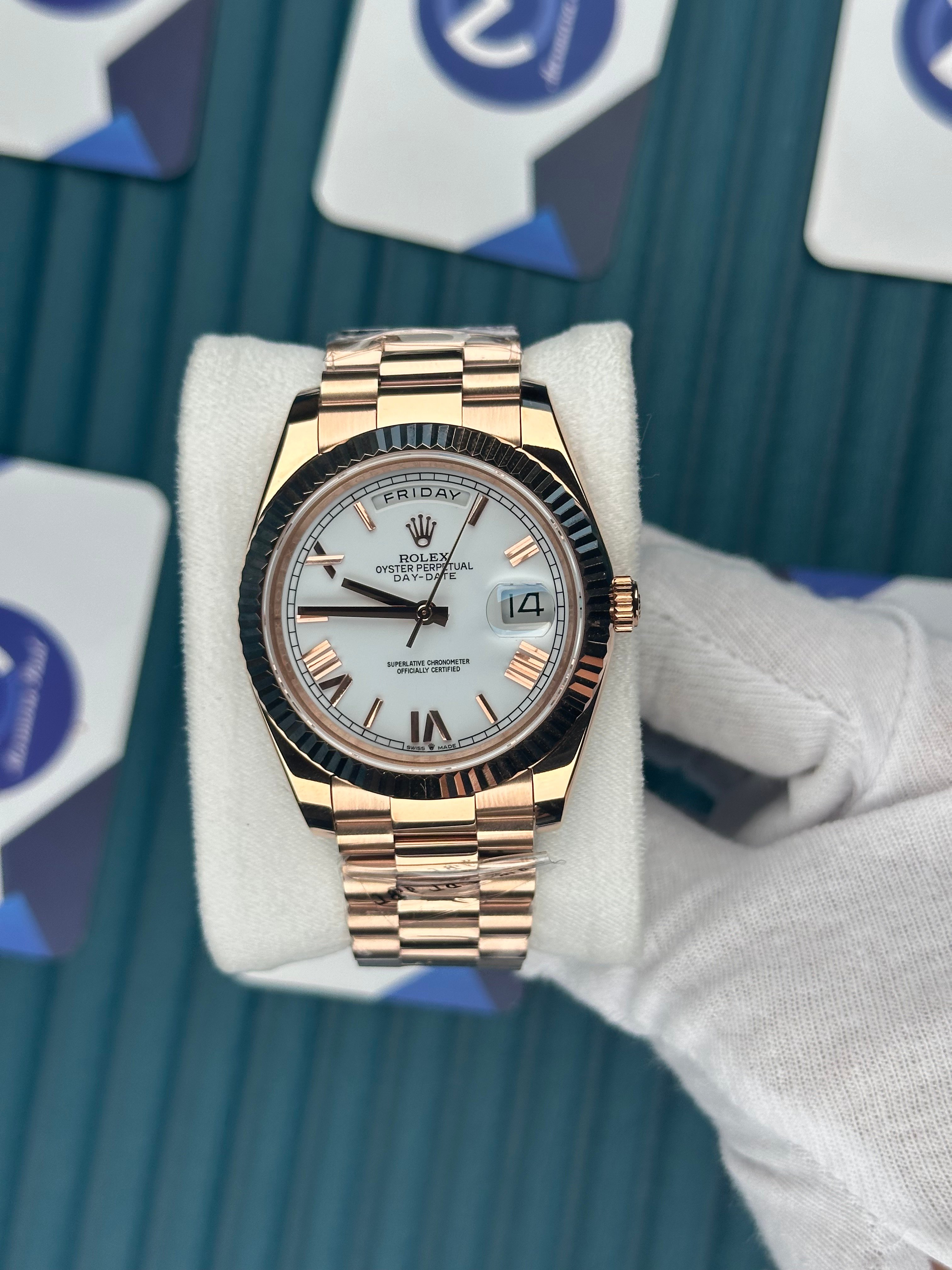 ROLEX DAY-DATE WHITE DIAL ROMA INDEX ROSE PRESIDENT