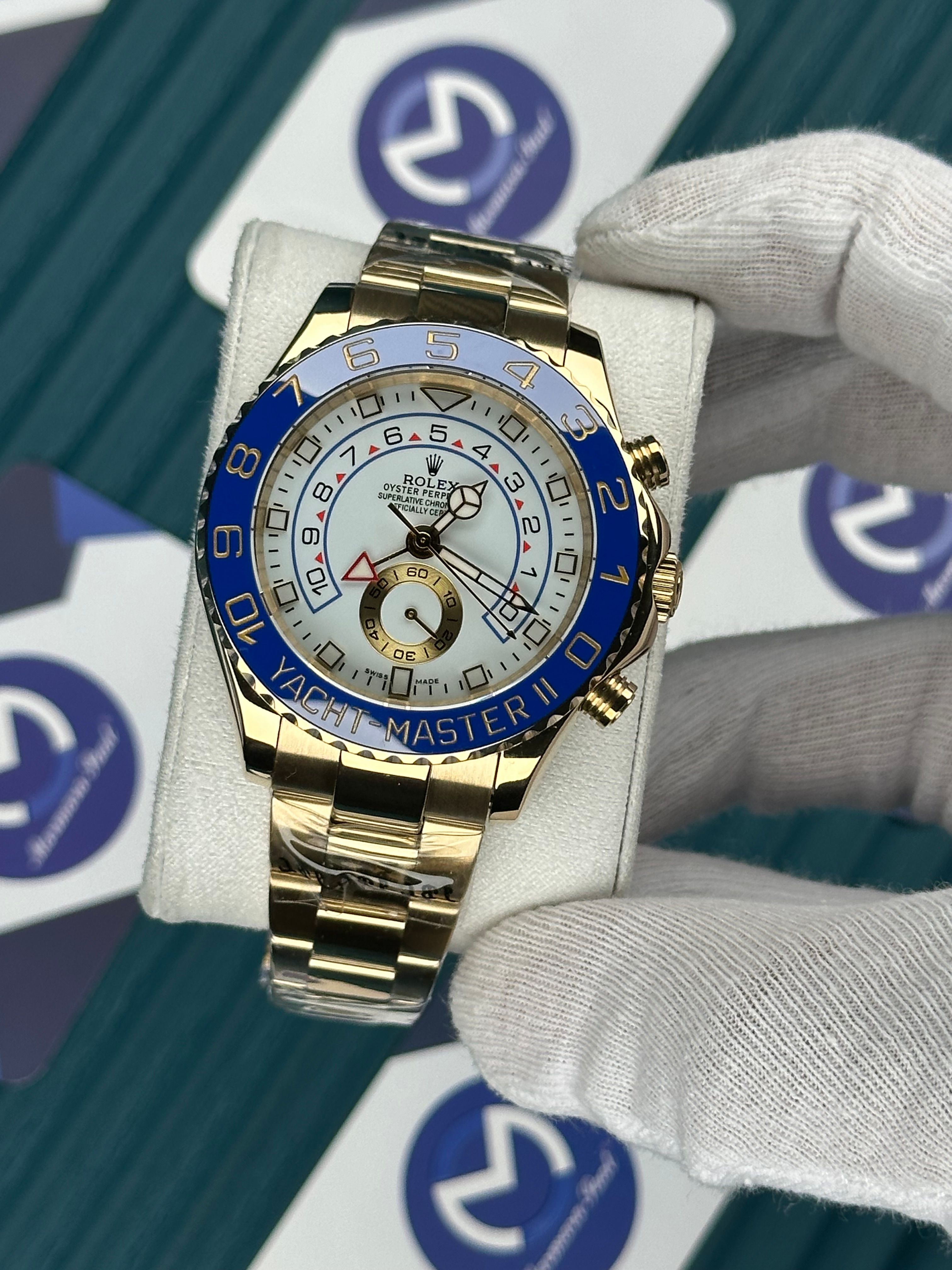 ROLEX YACHT-MASTER WHITE BLUE DIAL GOLD OYSTER