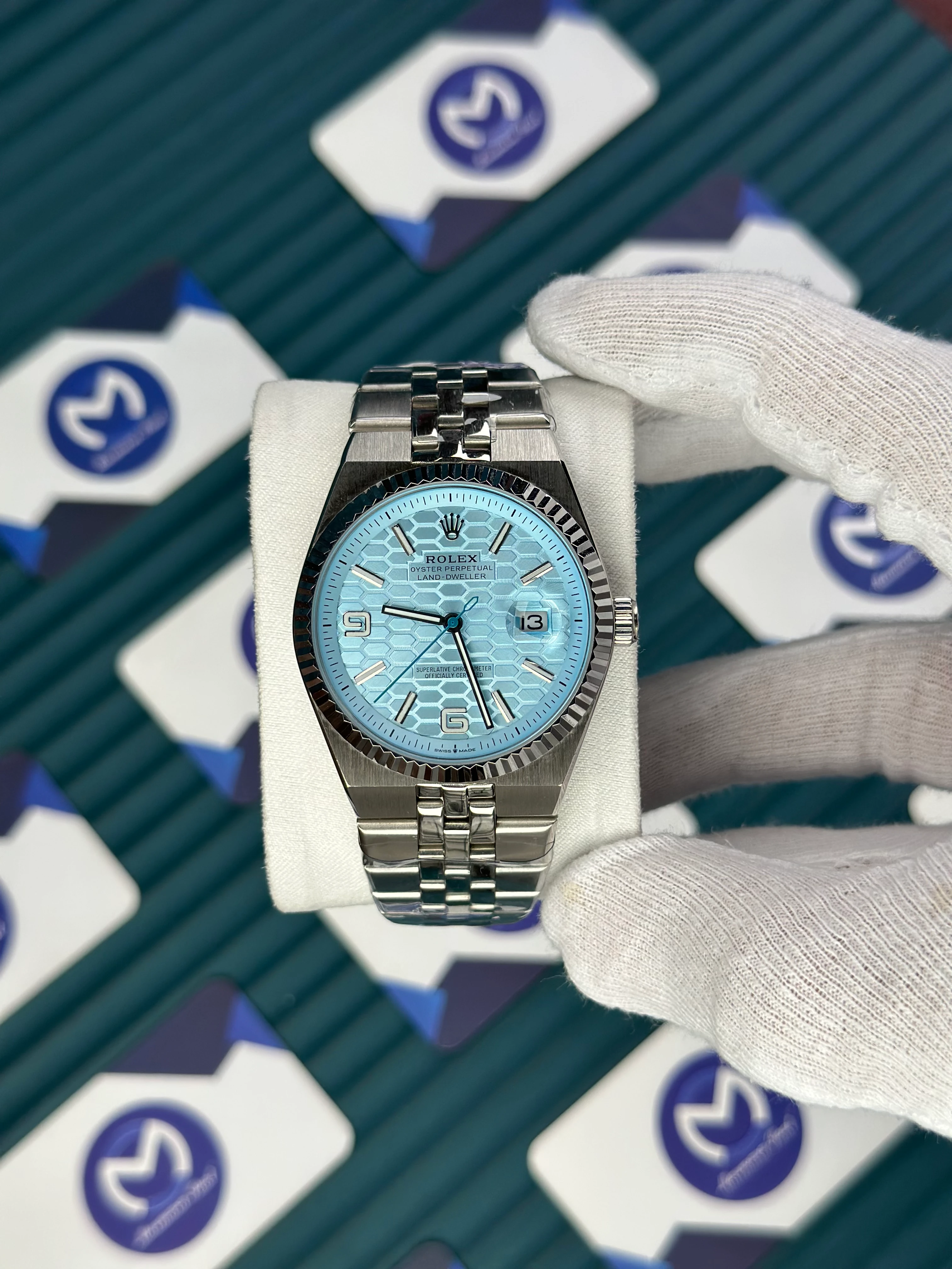 ROLEX LAND DWELLER TIFFANY DIAL SILVER OYSTERSTEEL 