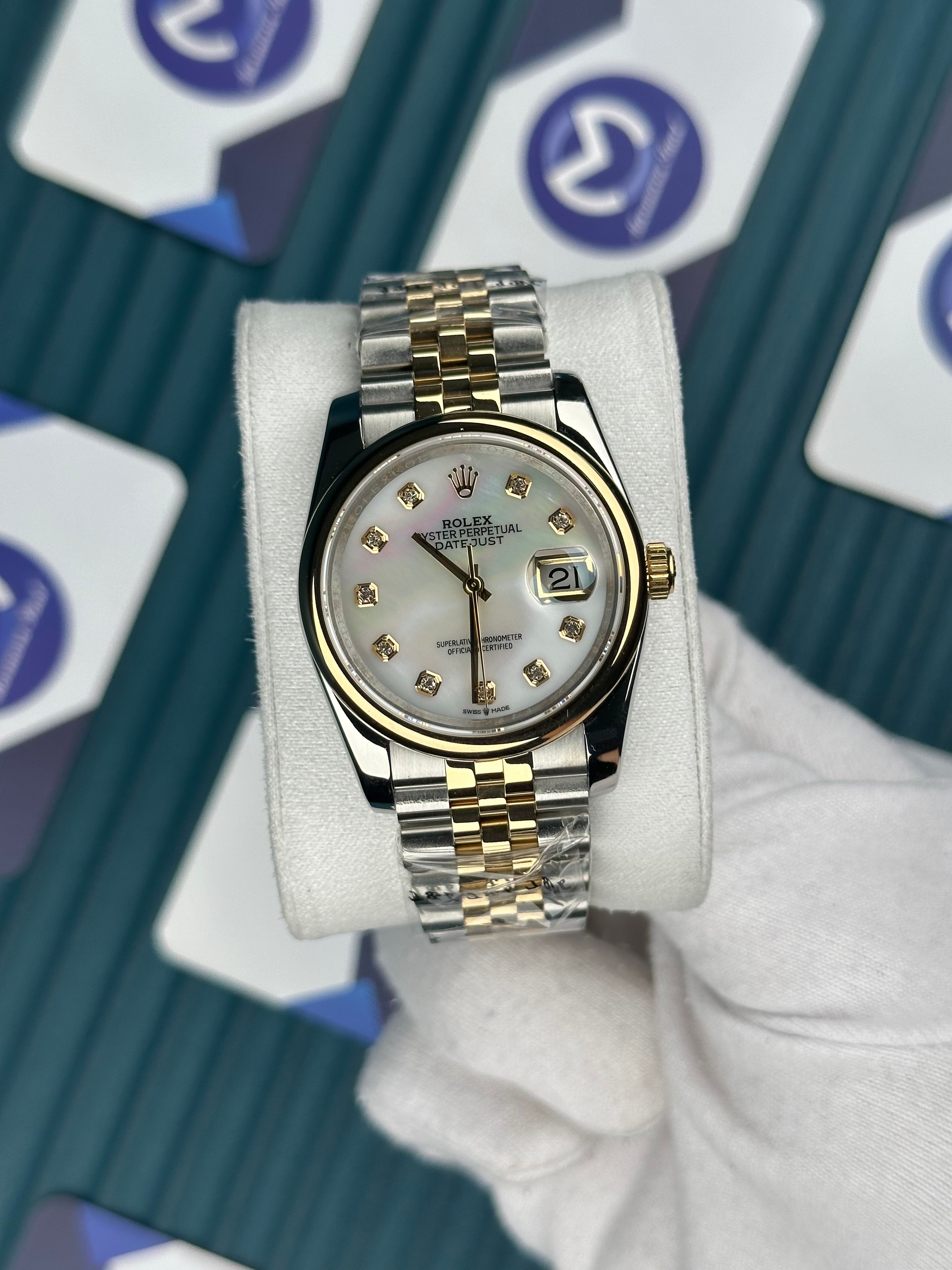 ROLEX 36 BEYAZ SEDEF DÜZ BEZEL PIRLANTA INDEX GOLD-SILVER JUBILEE