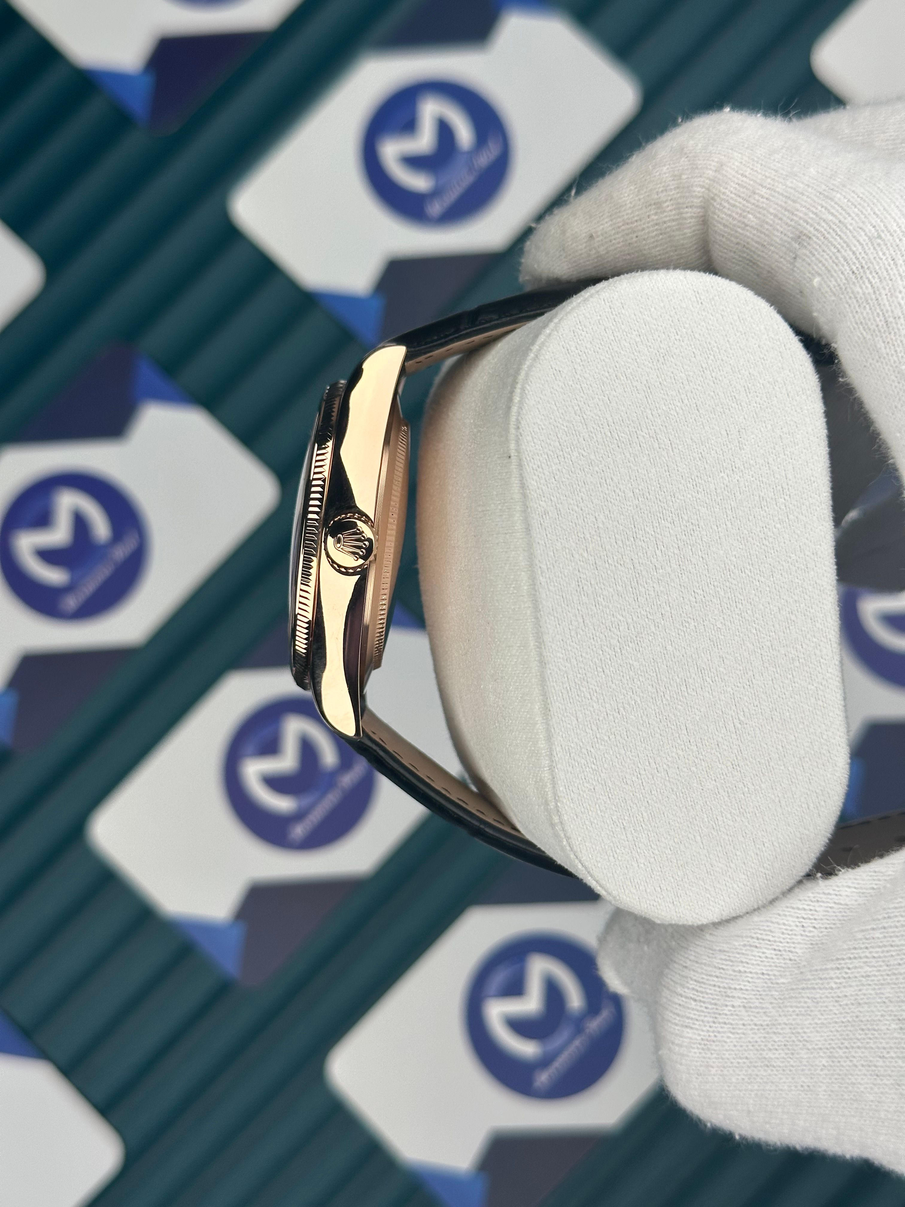 Rolex Cellini Rose Kasa Siyah Deri Kordon